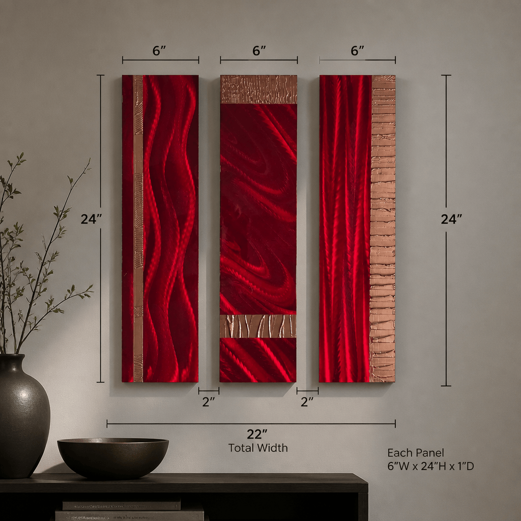 Velvet - 3-Panel Metal Wall Art 6"x24" Each Panel
