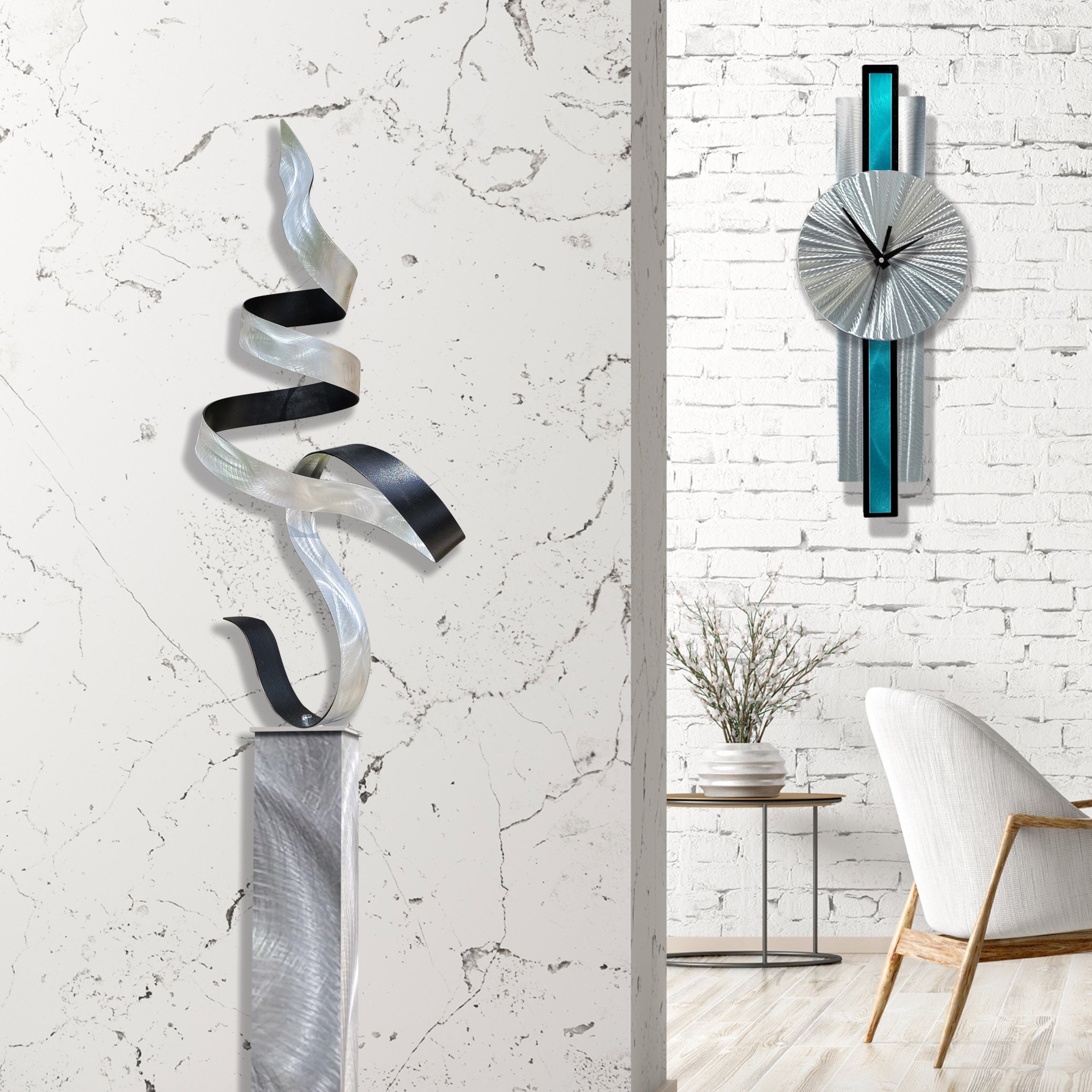 Infinite Orbit Clock Silver & Aqua