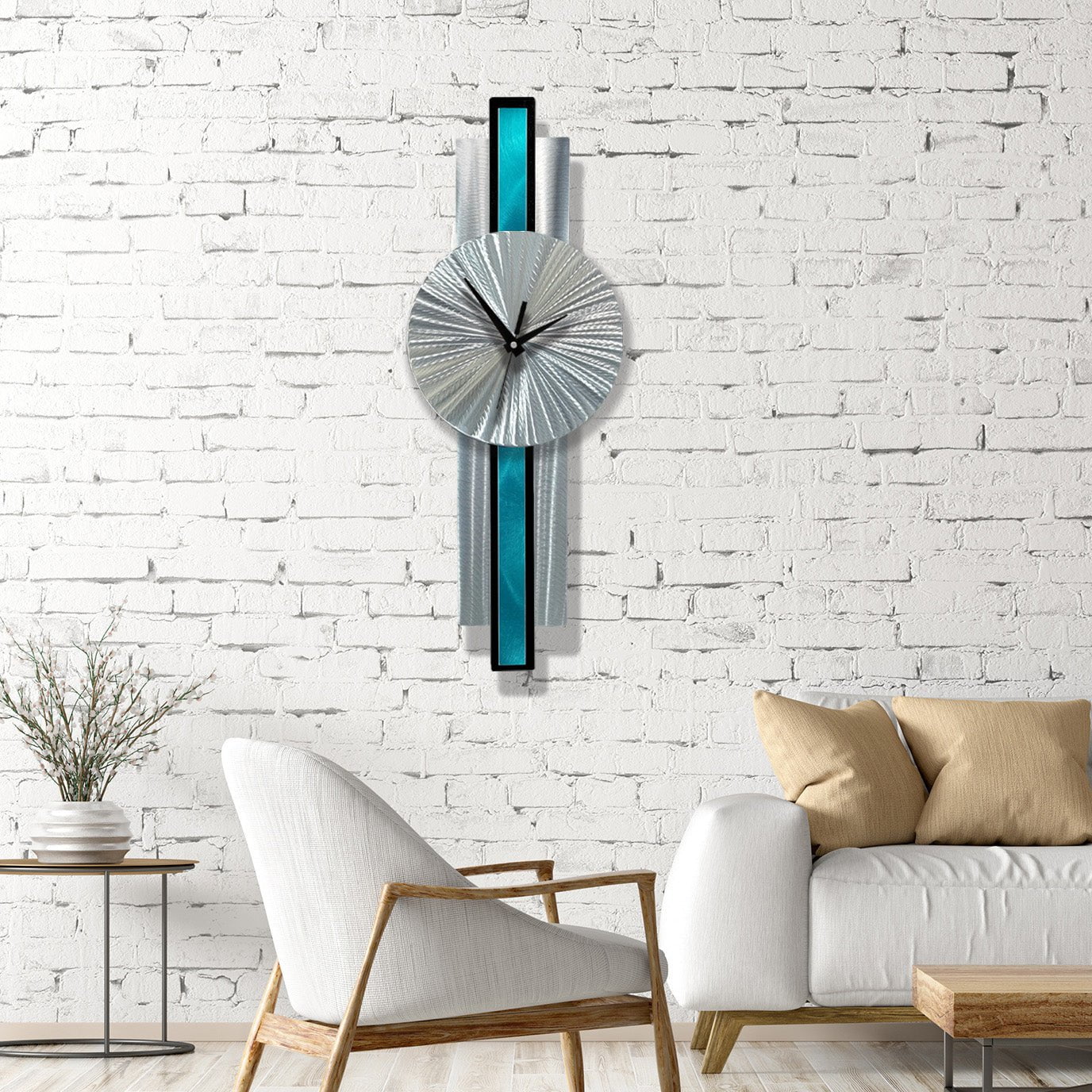 Infinite Orbit Clock Silver & Aqua