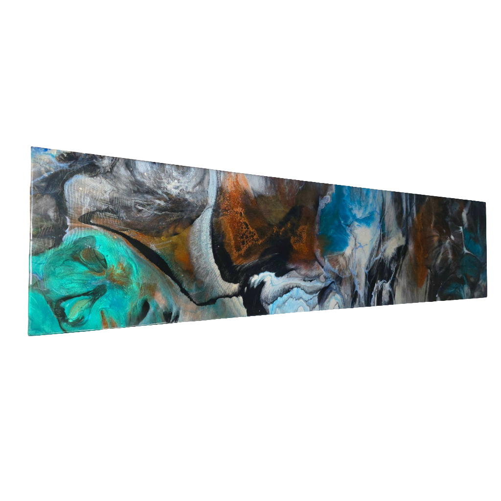 Turquoise Dreams - 12"x48" Abstract Canvas Art with Metallic Accents