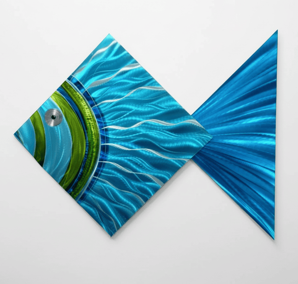 Reef Wanderer - Blue & Green Tropical Fish Metal Wall Sculpture by