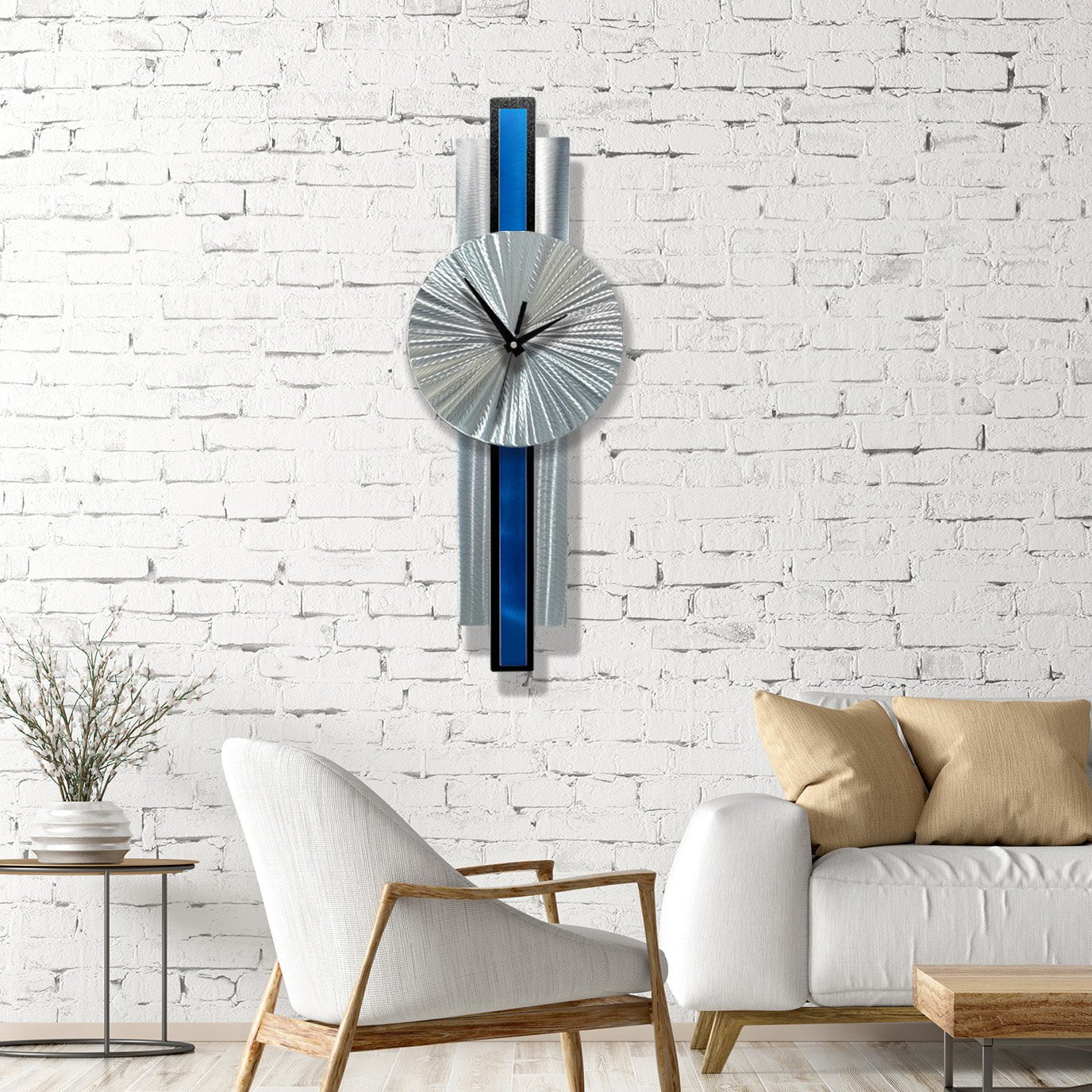 Infinite Orbit Clock Silver & Blue