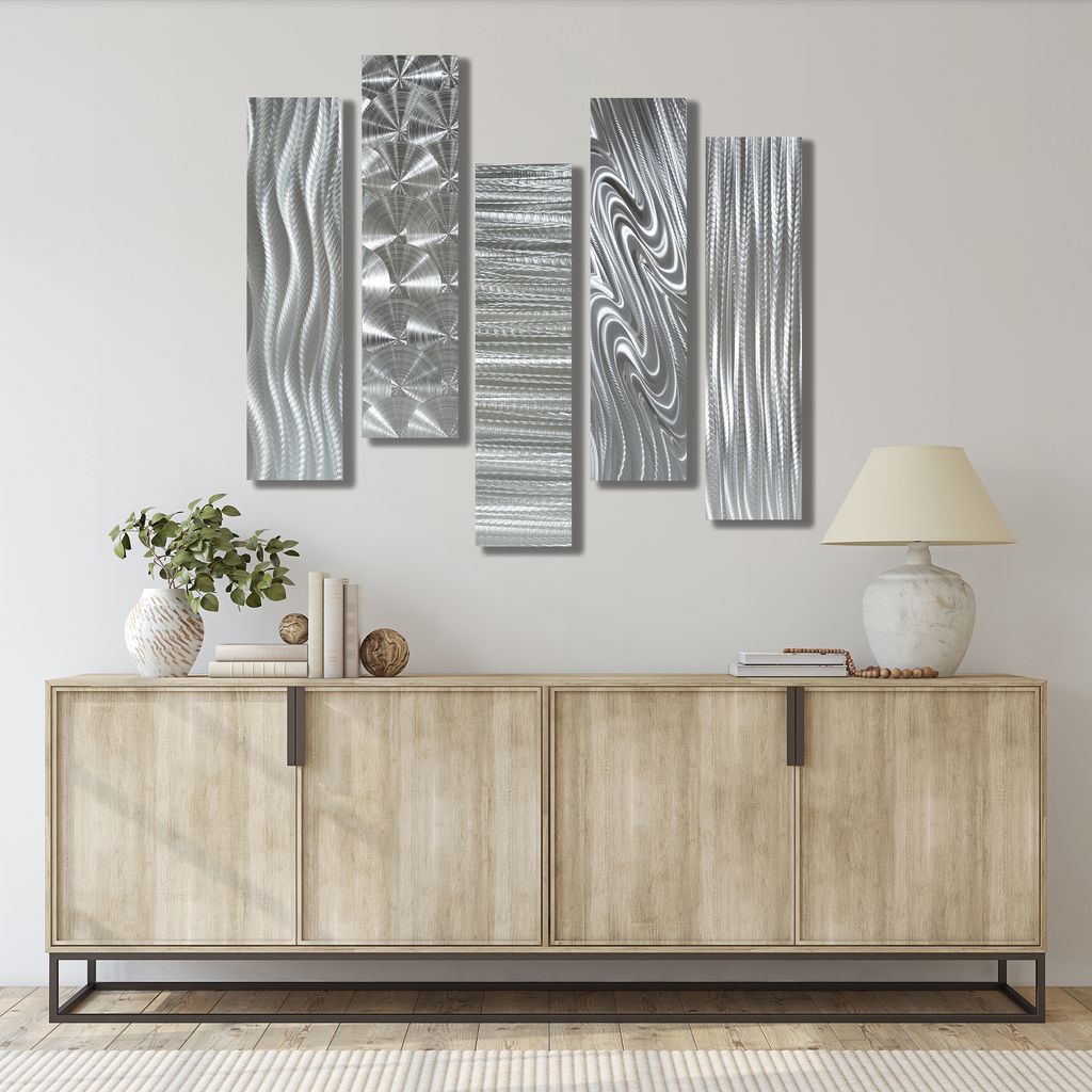 Silver Etched Metal Wall Art Accent Panels by Jon Allen 24