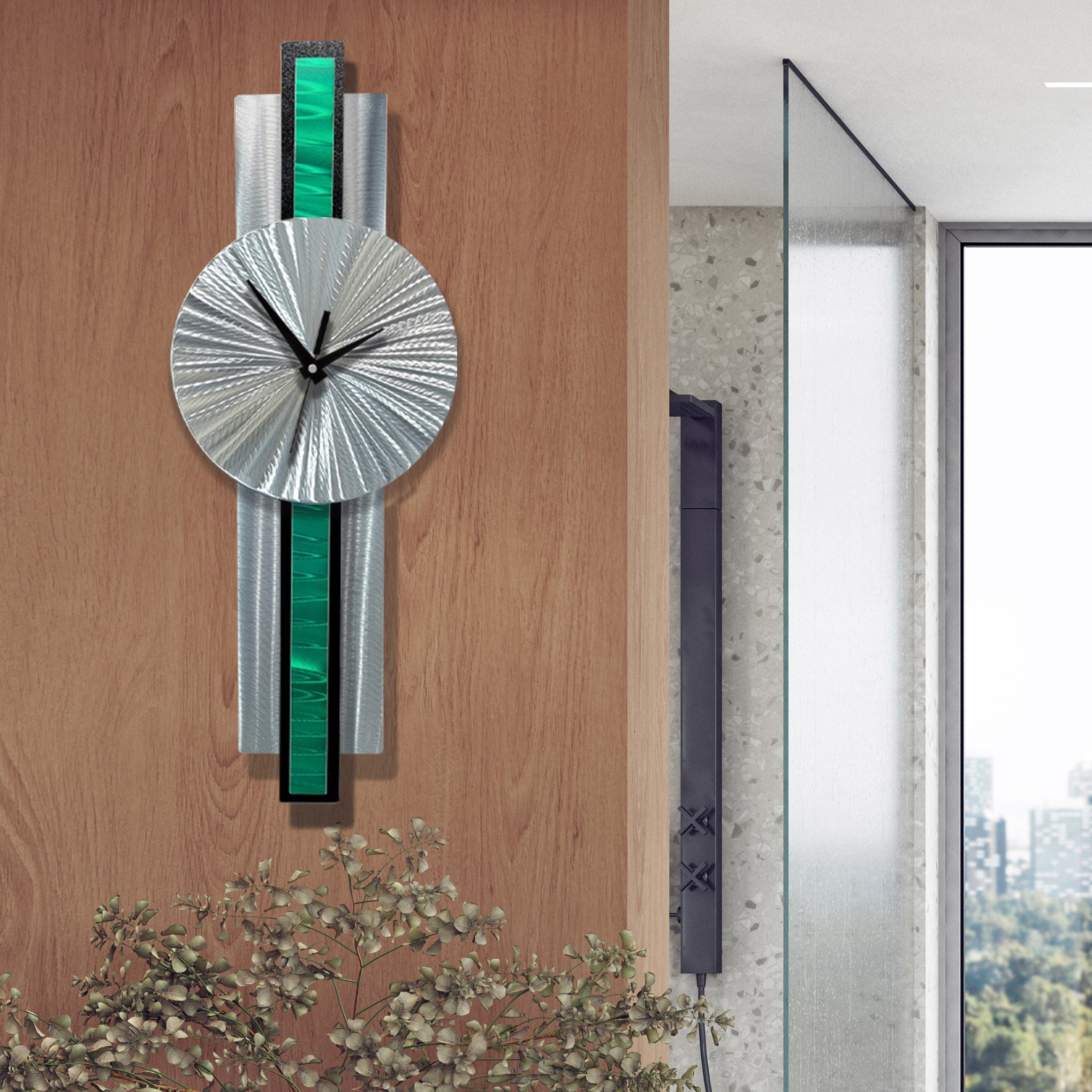 Infinite Orbit Clock Silver  & Green