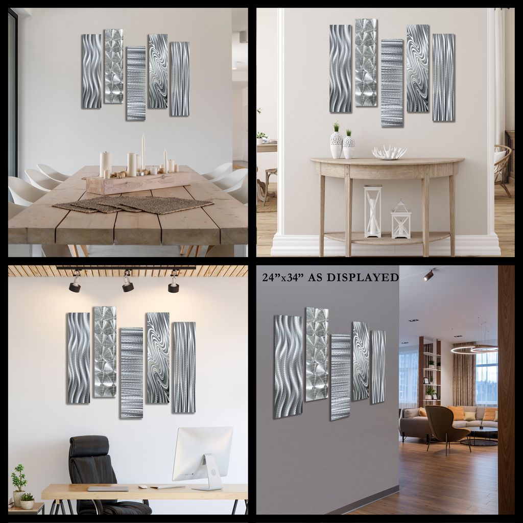 Silver Etched Metal Wall Art Accent Panels by Jon Allen 24