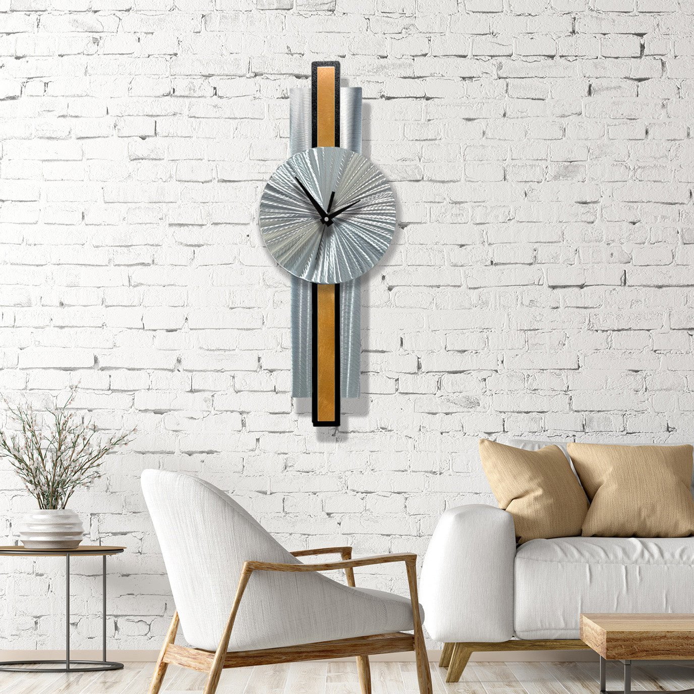 Infinite Orbit Clock Silver & Orange