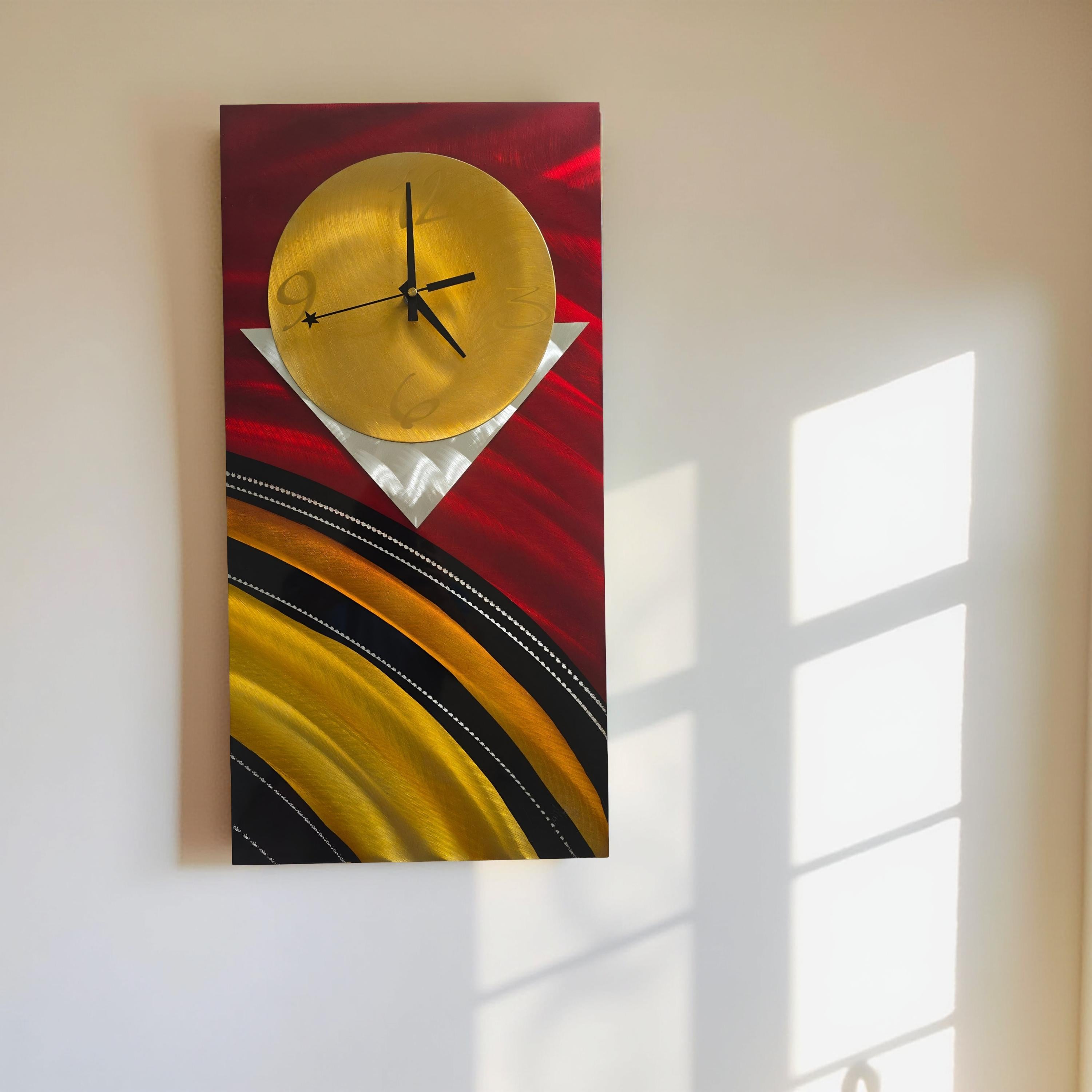 Radiant Geometry Metal Wall Clock - Contemporary 12x24 Inch