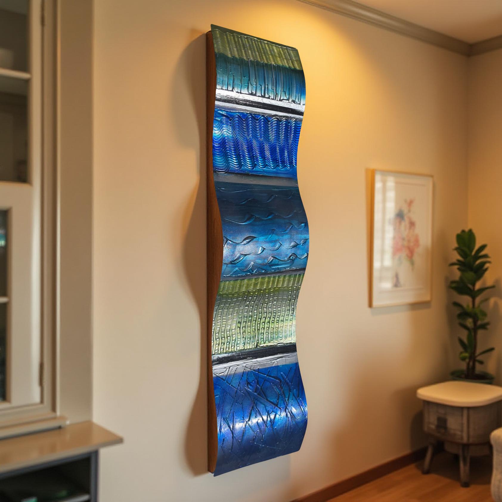 Ocean Rhythms - Textured Metal Wave Wall Art