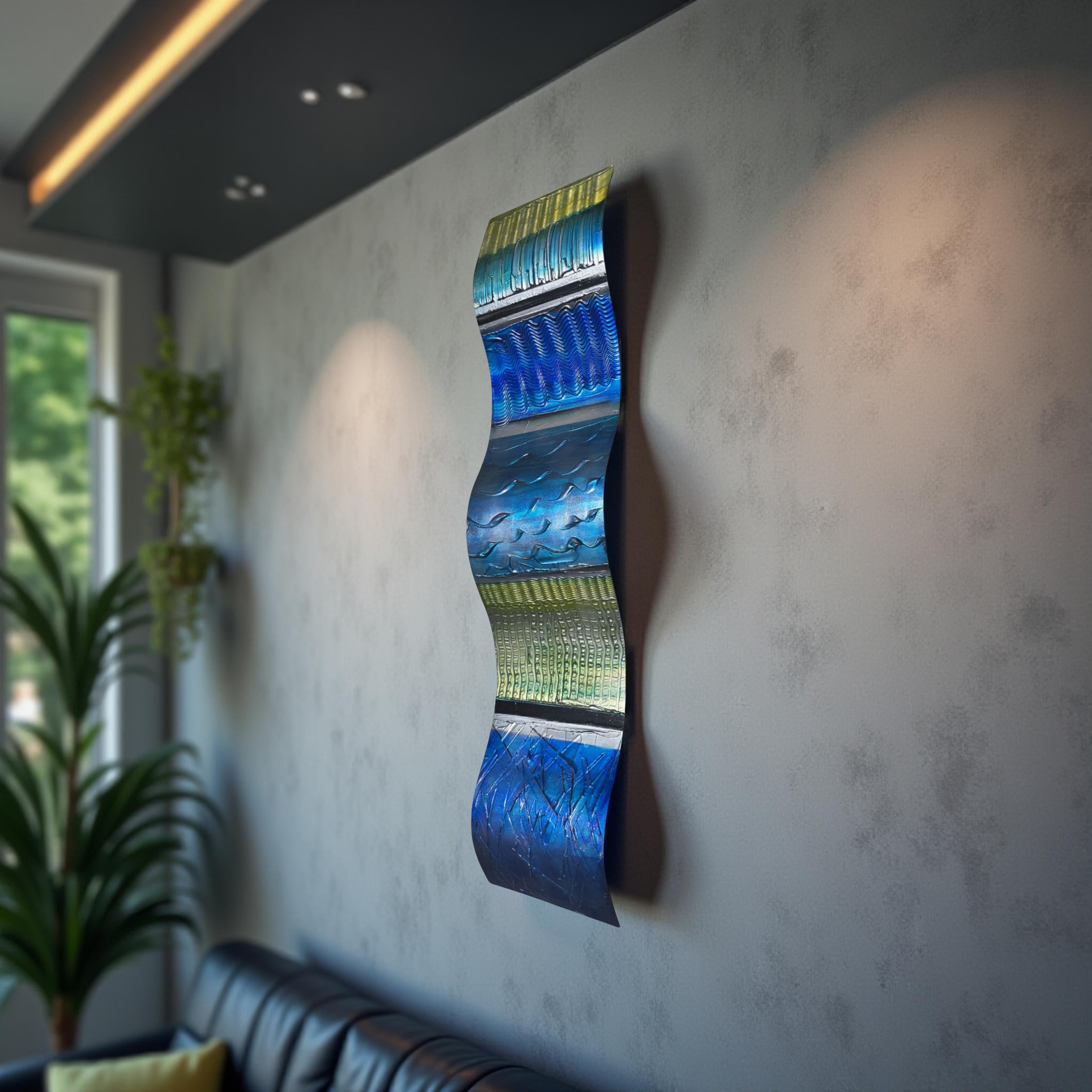 Ocean Rhythms - Textured Metal Wave Wall Art