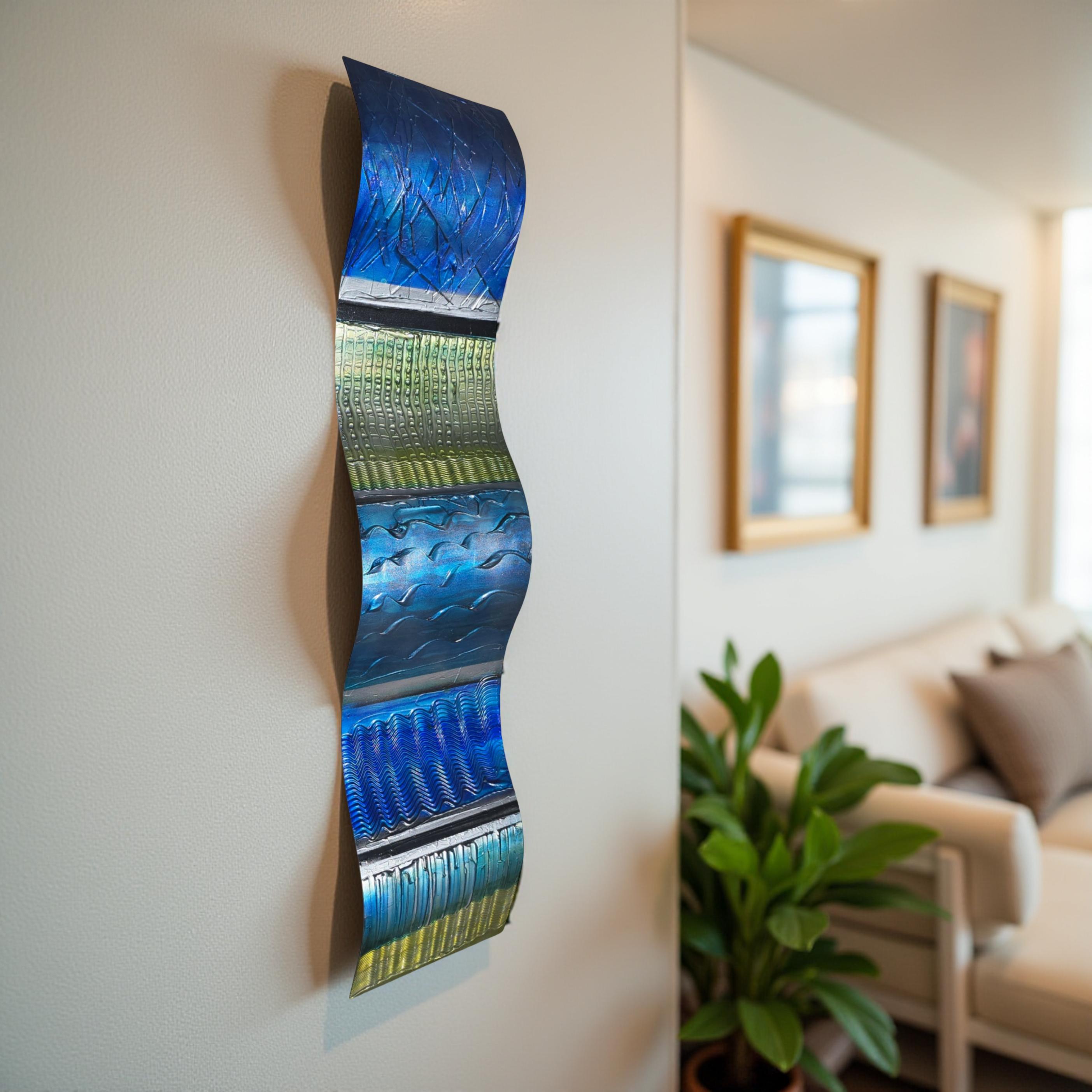 Ocean Rhythms - Textured Metal Wave Wall Art