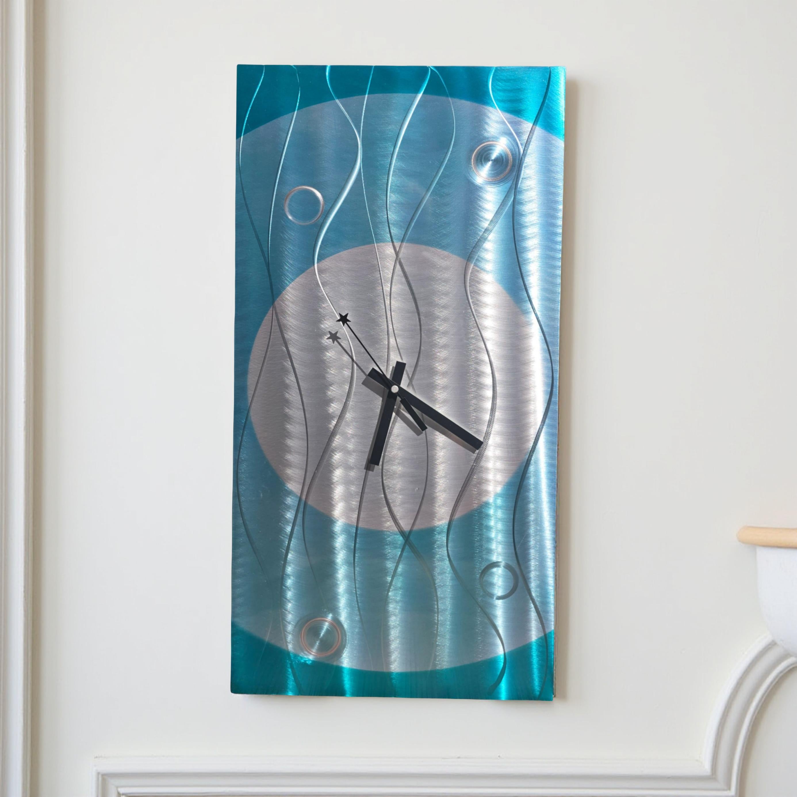 Aqua Fusion Contemporary Clock - Modern Metal Wall Art Timepiece