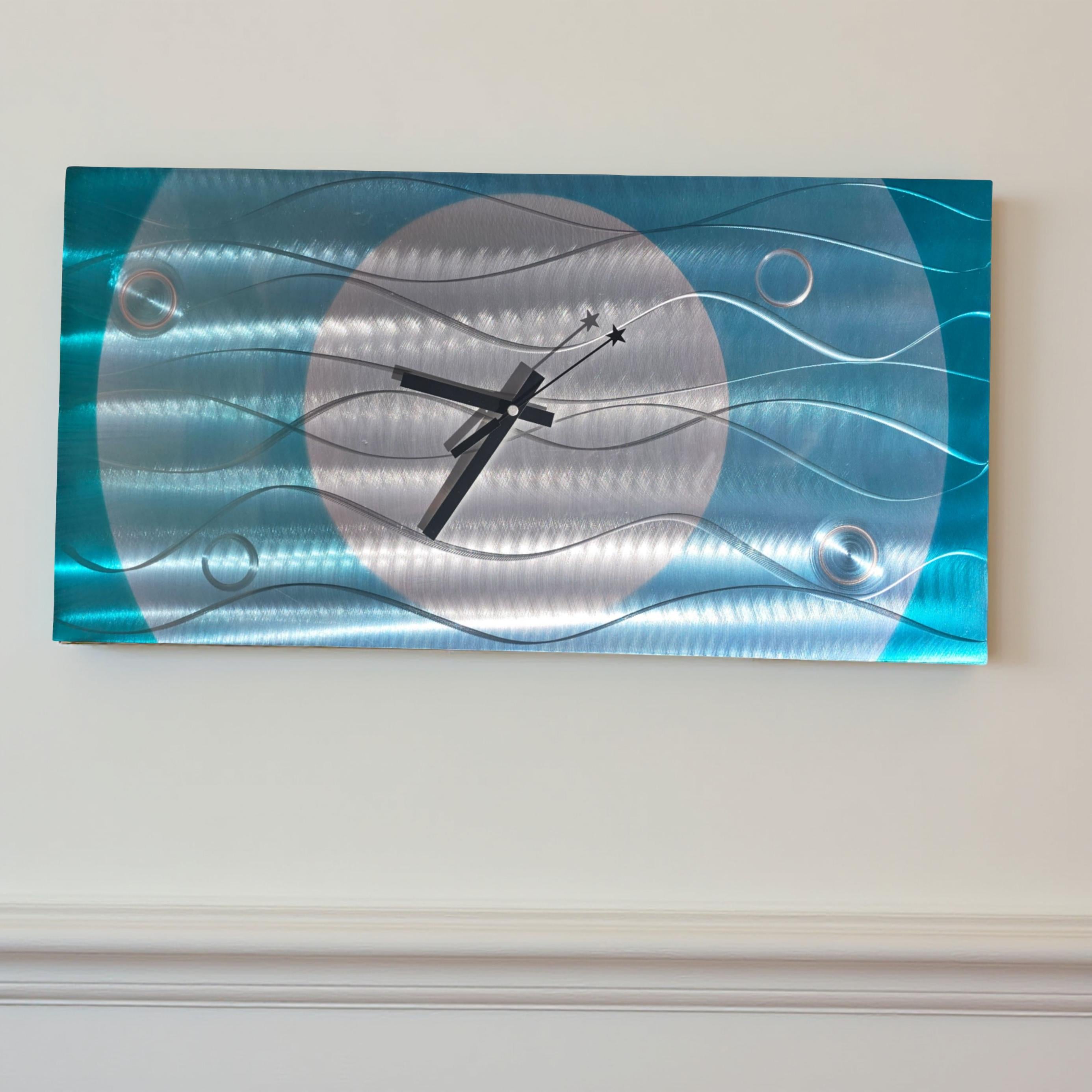 Aqua Fusion Contemporary Clock - Modern Metal Wall Art Timepiece