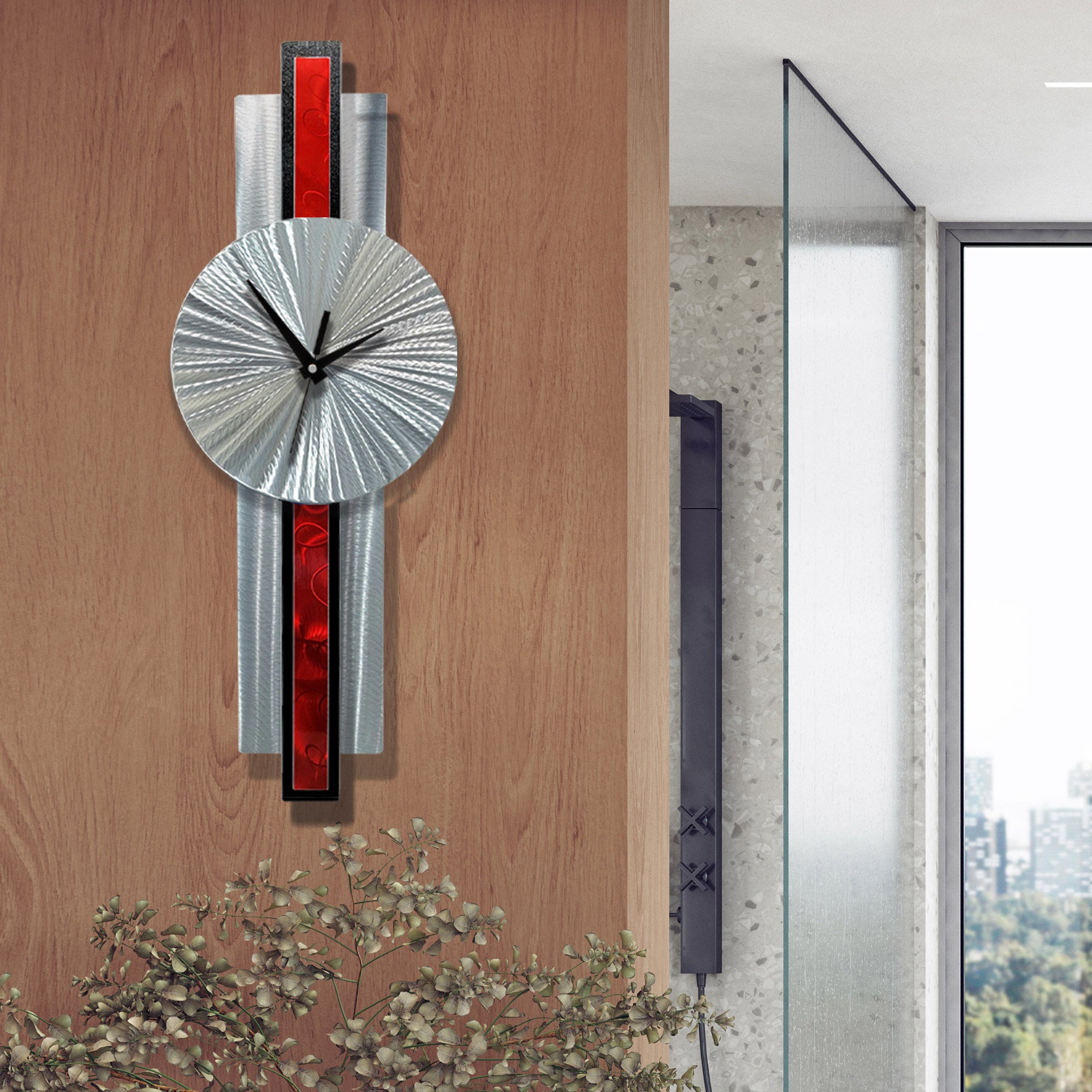 Infinite Orbit Clock Silver & Red