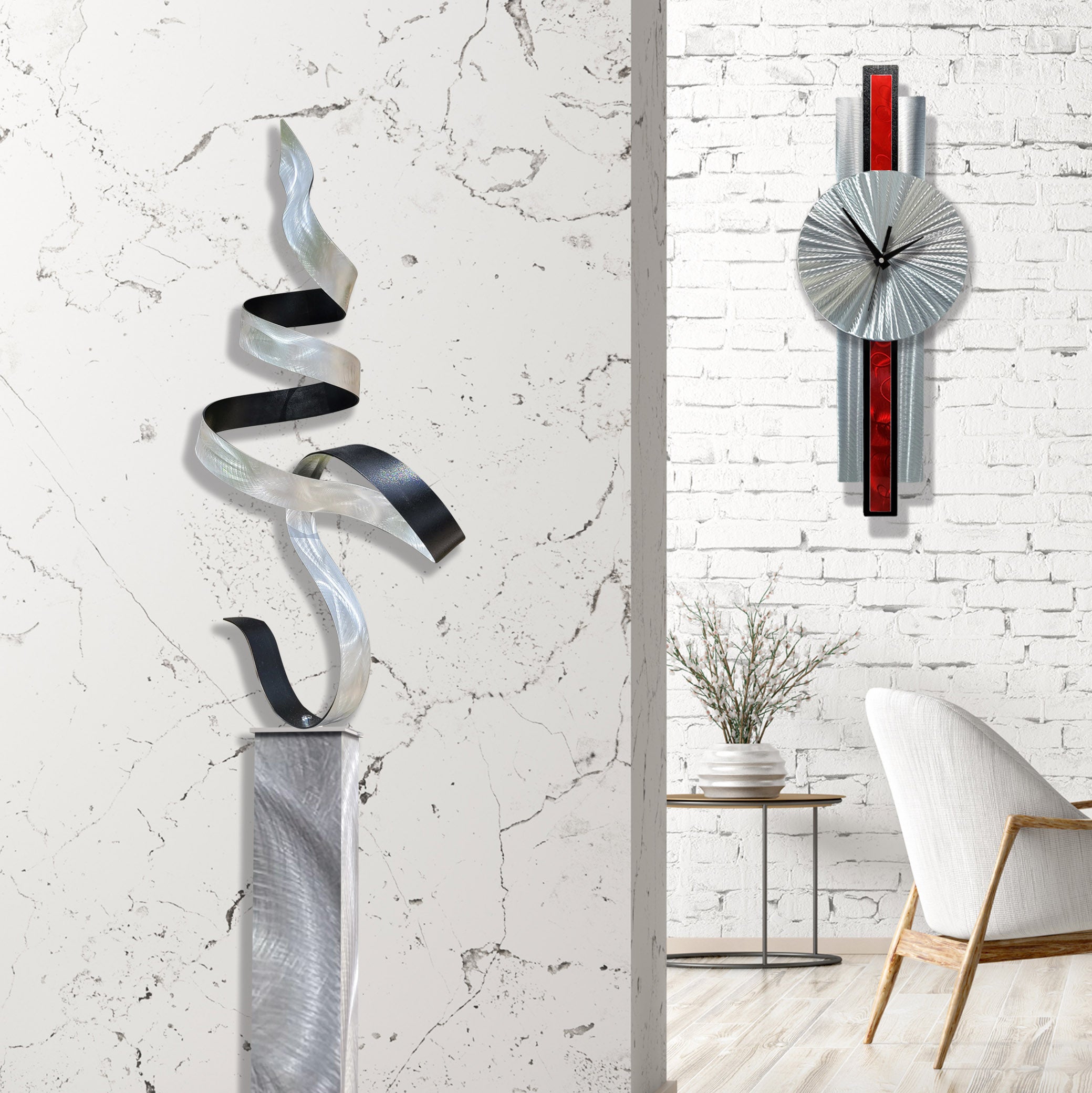 Infinite Orbit Clock Silver & Red