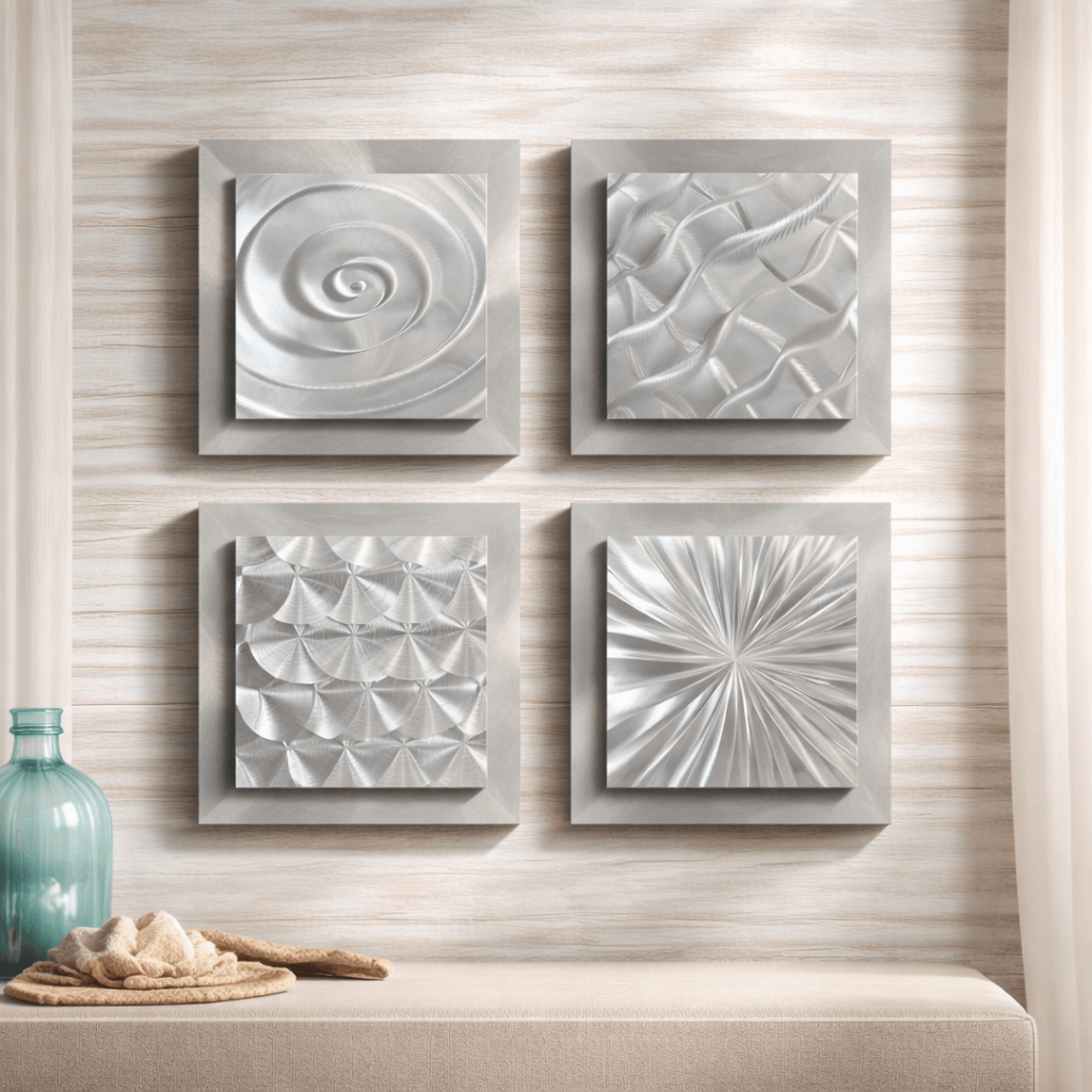 Lunar Echo - 4-Panel Framed Metal Wall Art Set 12"x12" Each
