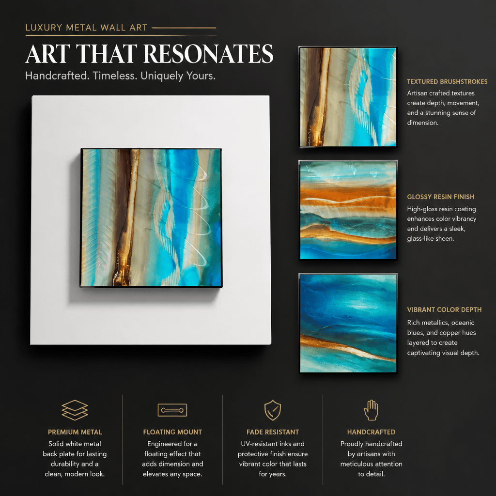 Coastal Drift - Four-Panel Metal Wall Art Set 12"x12" Each
