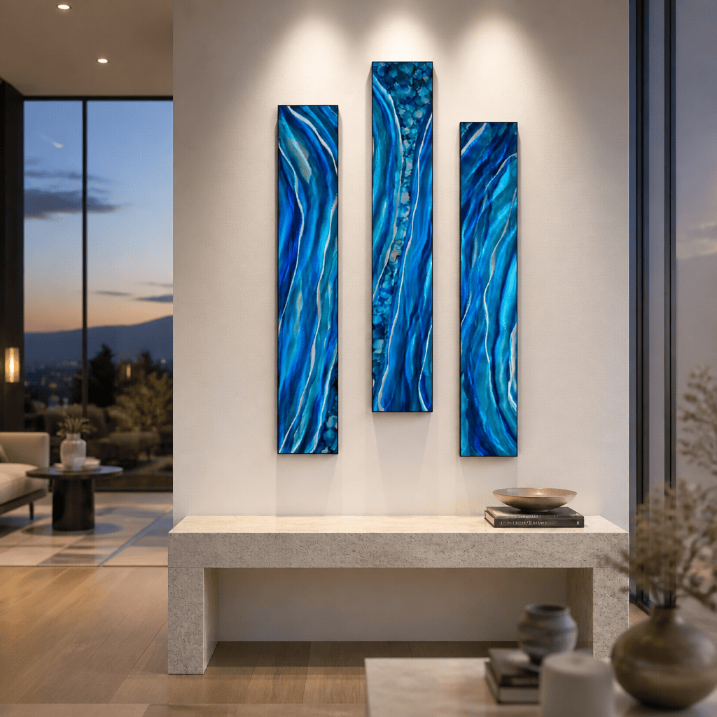 Colorful Circles Triptych - 3-Piece Metal Wall Art Set 8"x48" Each