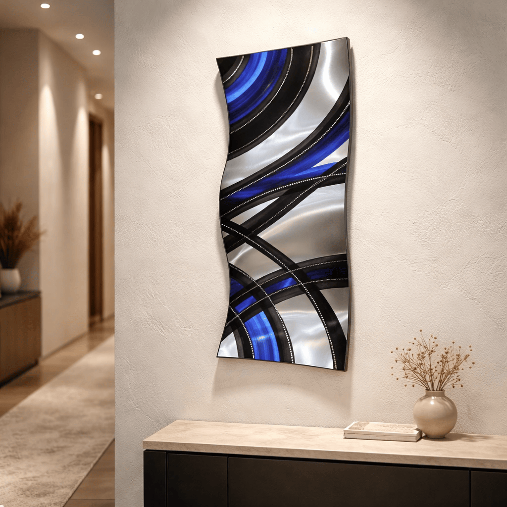 Cobalt Crossing - Metal Wave Wall Art 10"x23"  (w225)
