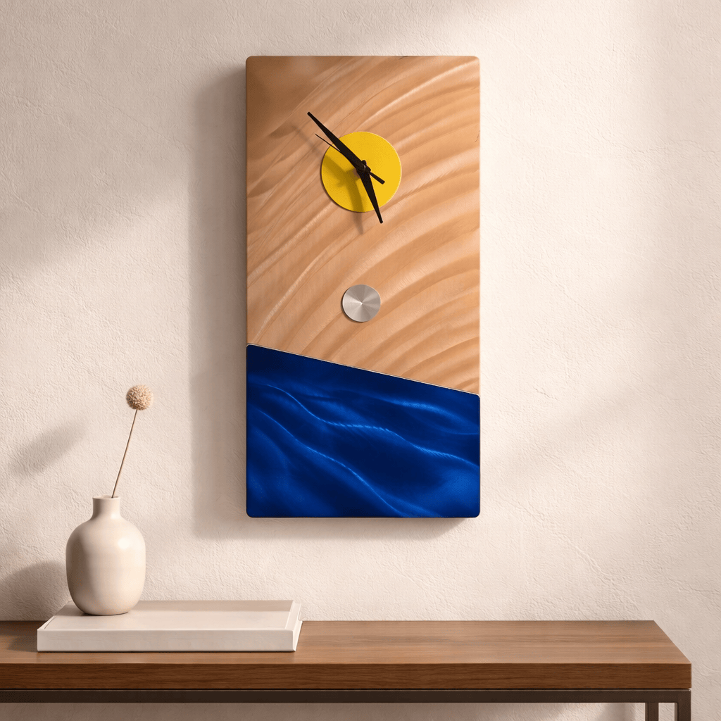 Golden Shore - Metal Wall Clock 12"x24"