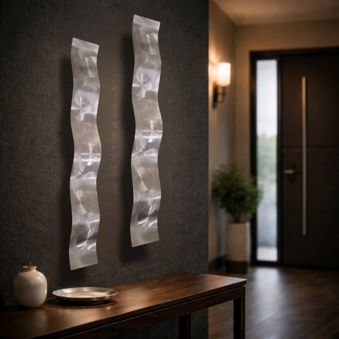 Silver Drift - Metal Wave Wall Art 6"x46" (each)