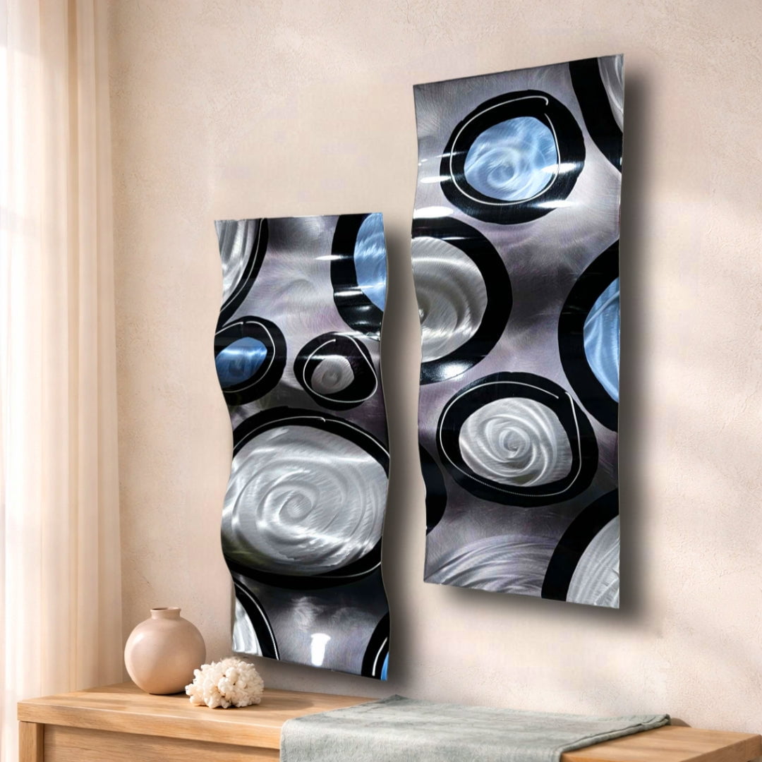 Orbital Drift - 2-Panel Metal Wave Wall Art 10"x23" (each)