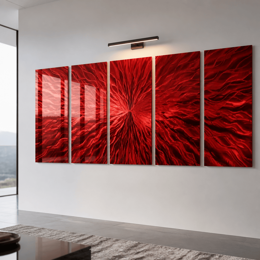 Scarlet Surge - 5-Panel Metal Wall Art 24"x64"