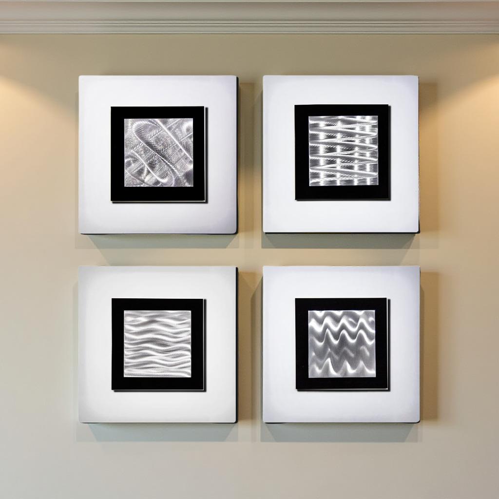 Platinum Whispers - 4-Piece Metal Wall Art Set 12"x12"