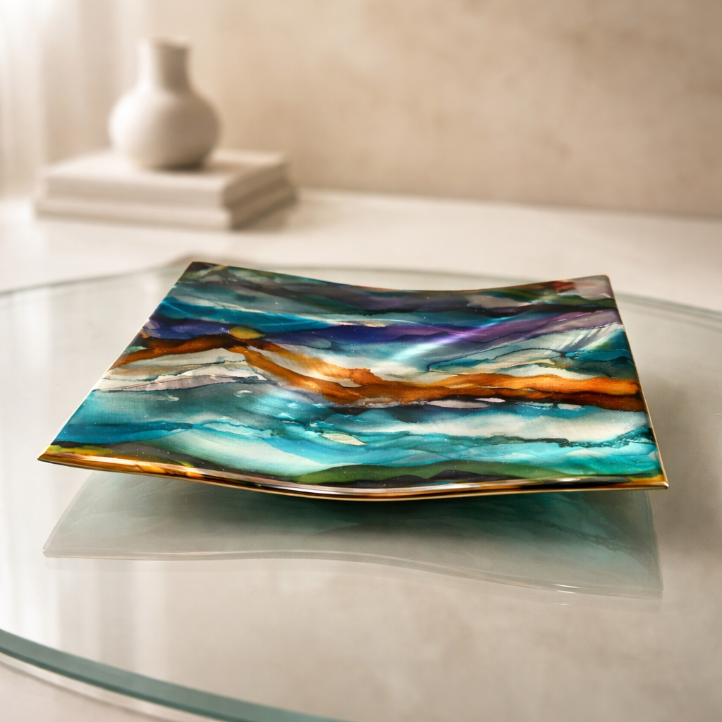 Tidal Harmony - Metal Decorative Tray  10"x10"