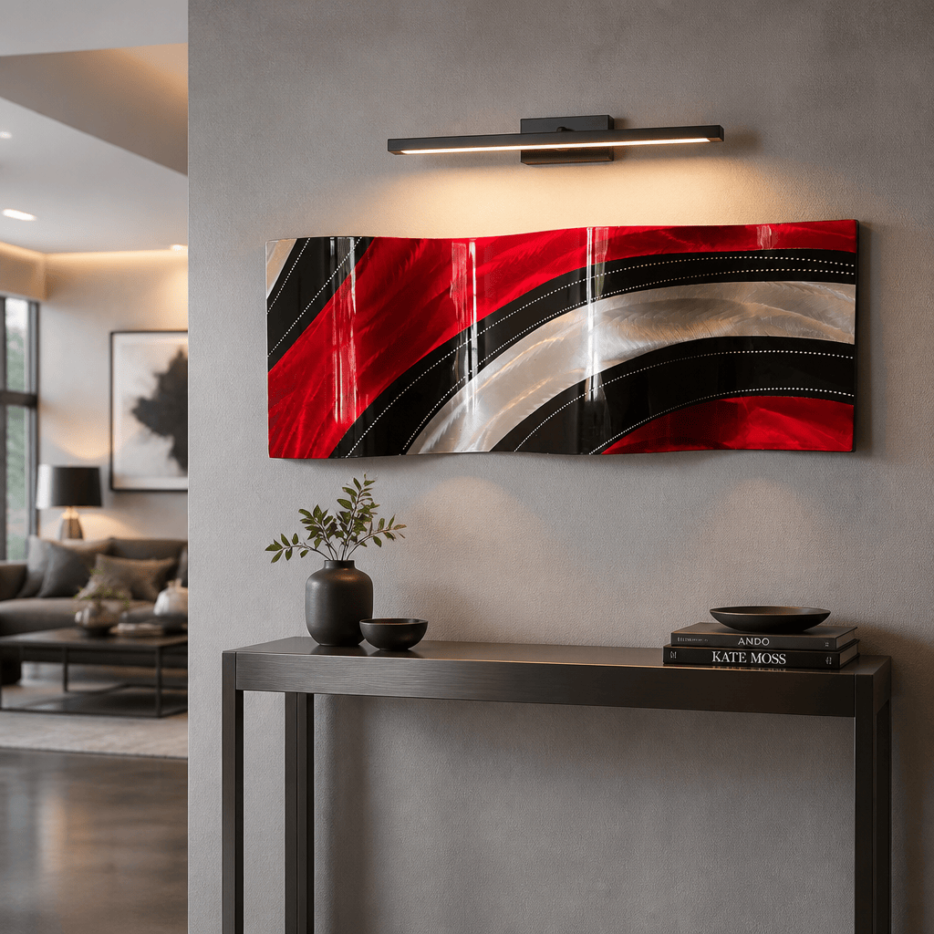 Crimson Drift Wave- Metal Wall Art 12"x23"