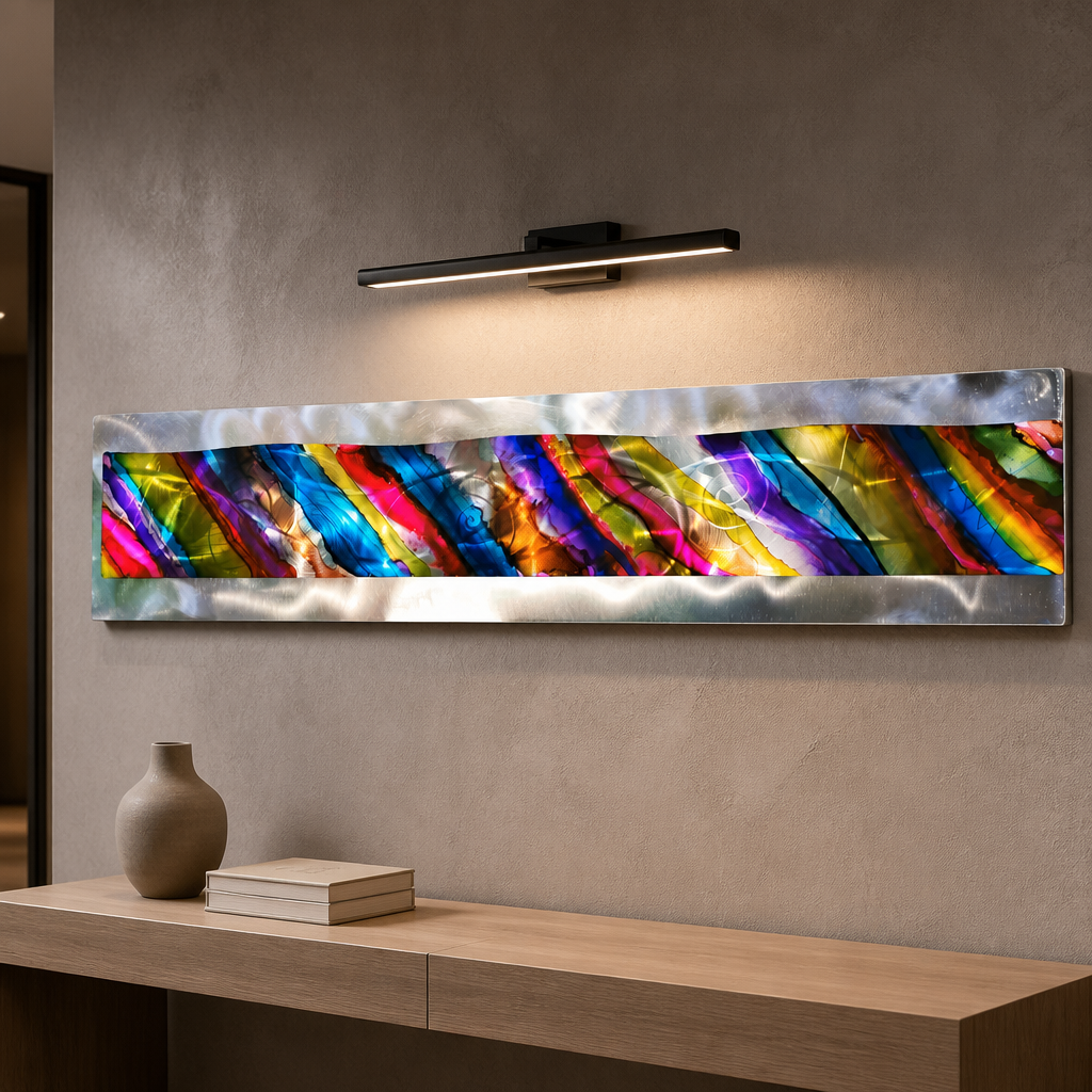 Rainbow Drift - Metal Wave Wall Art 47"x10"