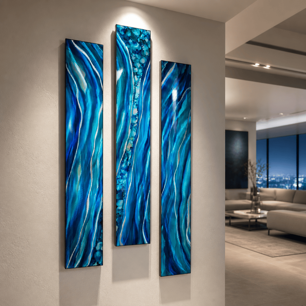 Colorful Circles Triptych - 3-Piece Metal Wall Art Set 8"x48" Each