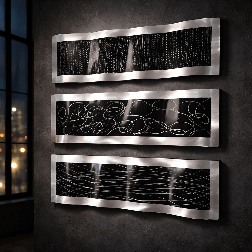 Midnight Current - Metal Wall Art Triptych 10"x32" (each)