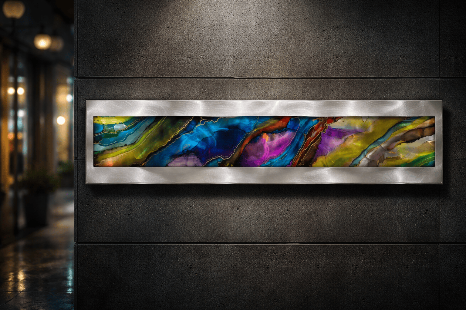 Vivid Cascade - Metal Wave Wall Art 10"x46"