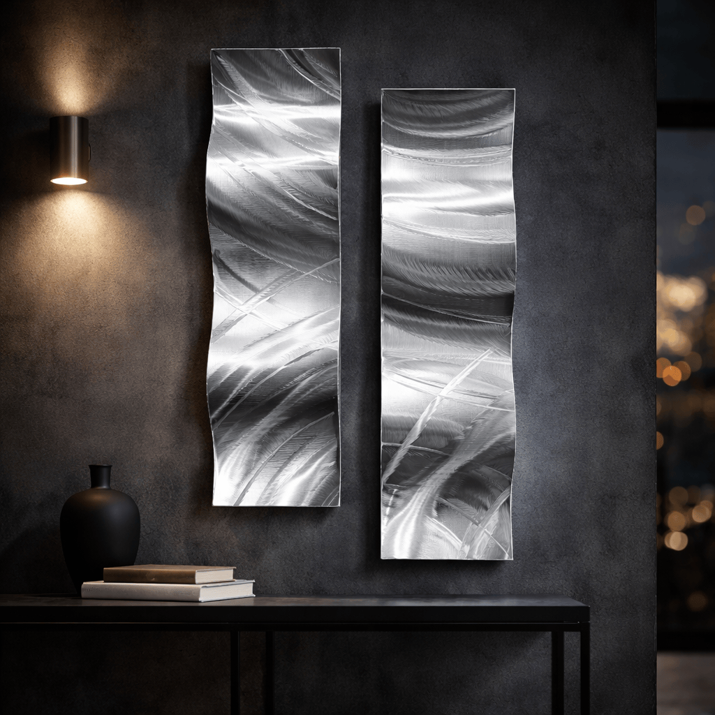 Twin Currents - 2-Panel Metal Wave Wall Art 6"x23" (each)