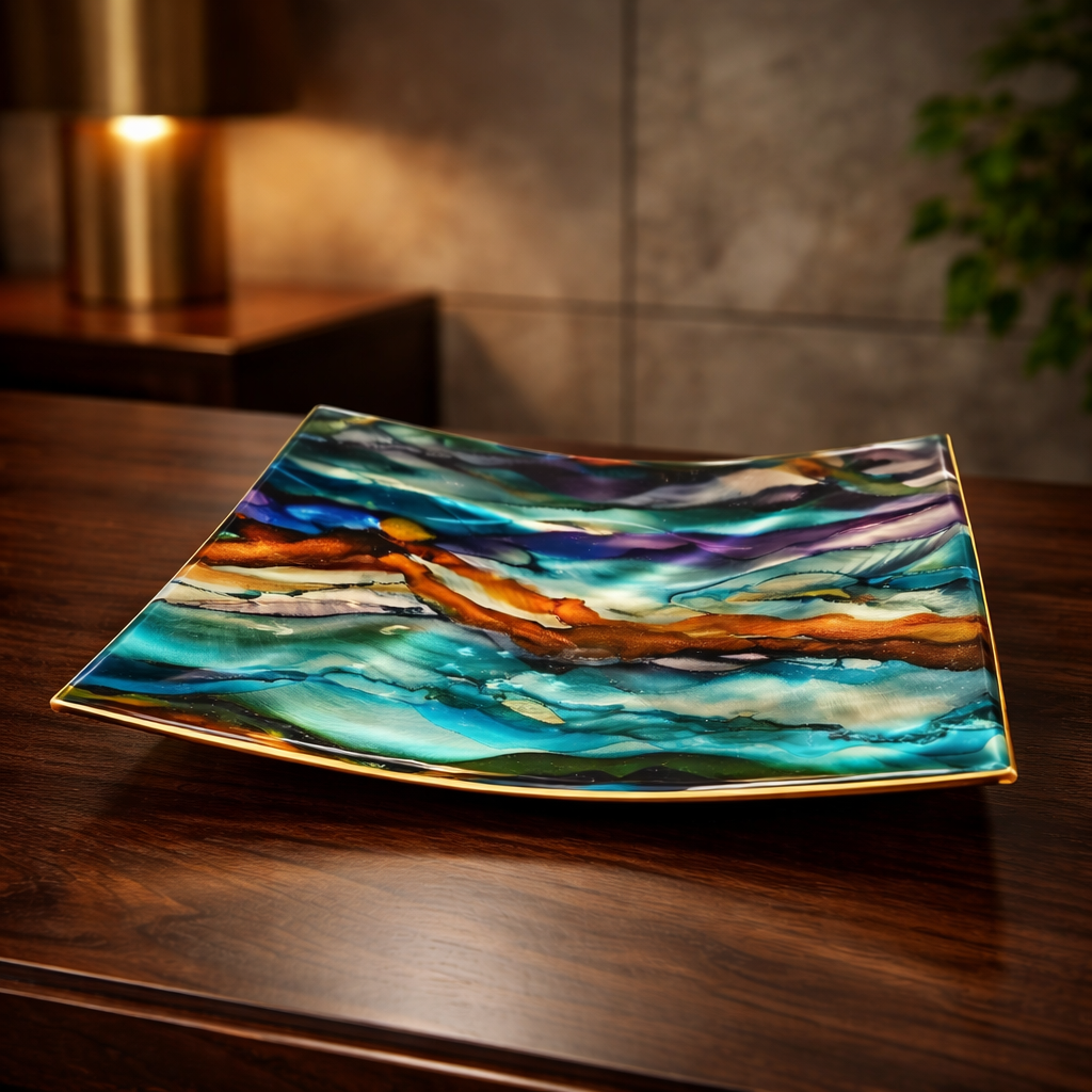 Tidal Harmony - Metal Decorative Tray  10"x10"