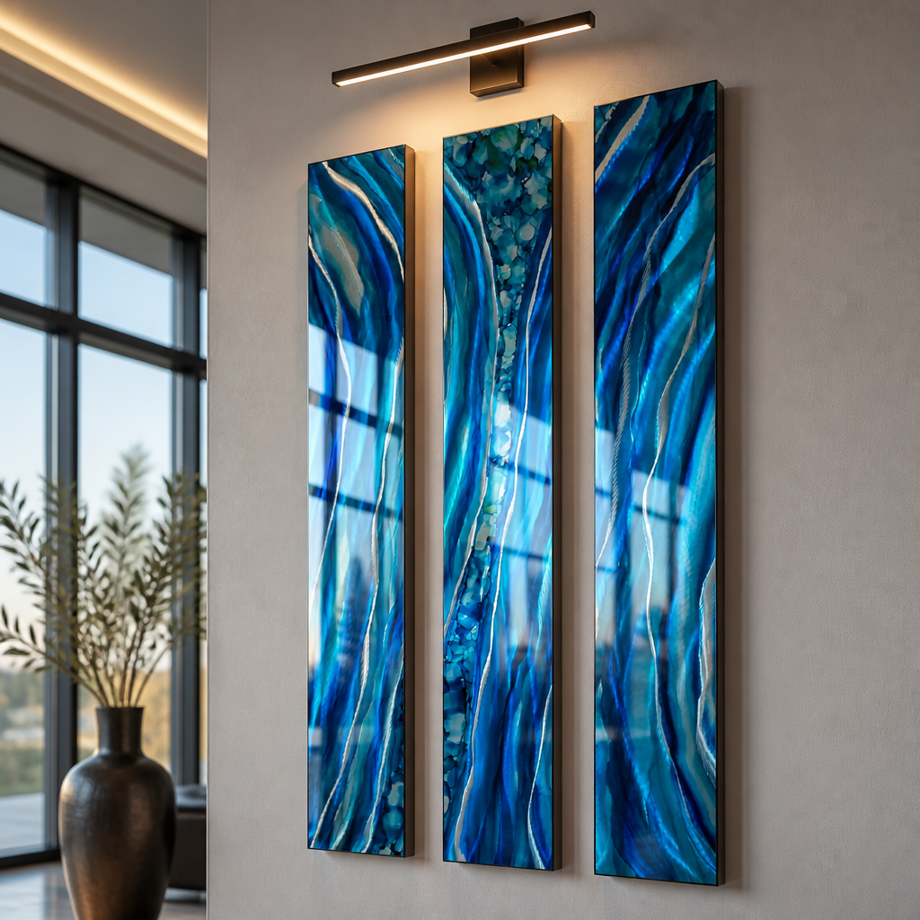 Colorful Circles Triptych - 3-Piece Metal Wall Art Set 8"x48" Each