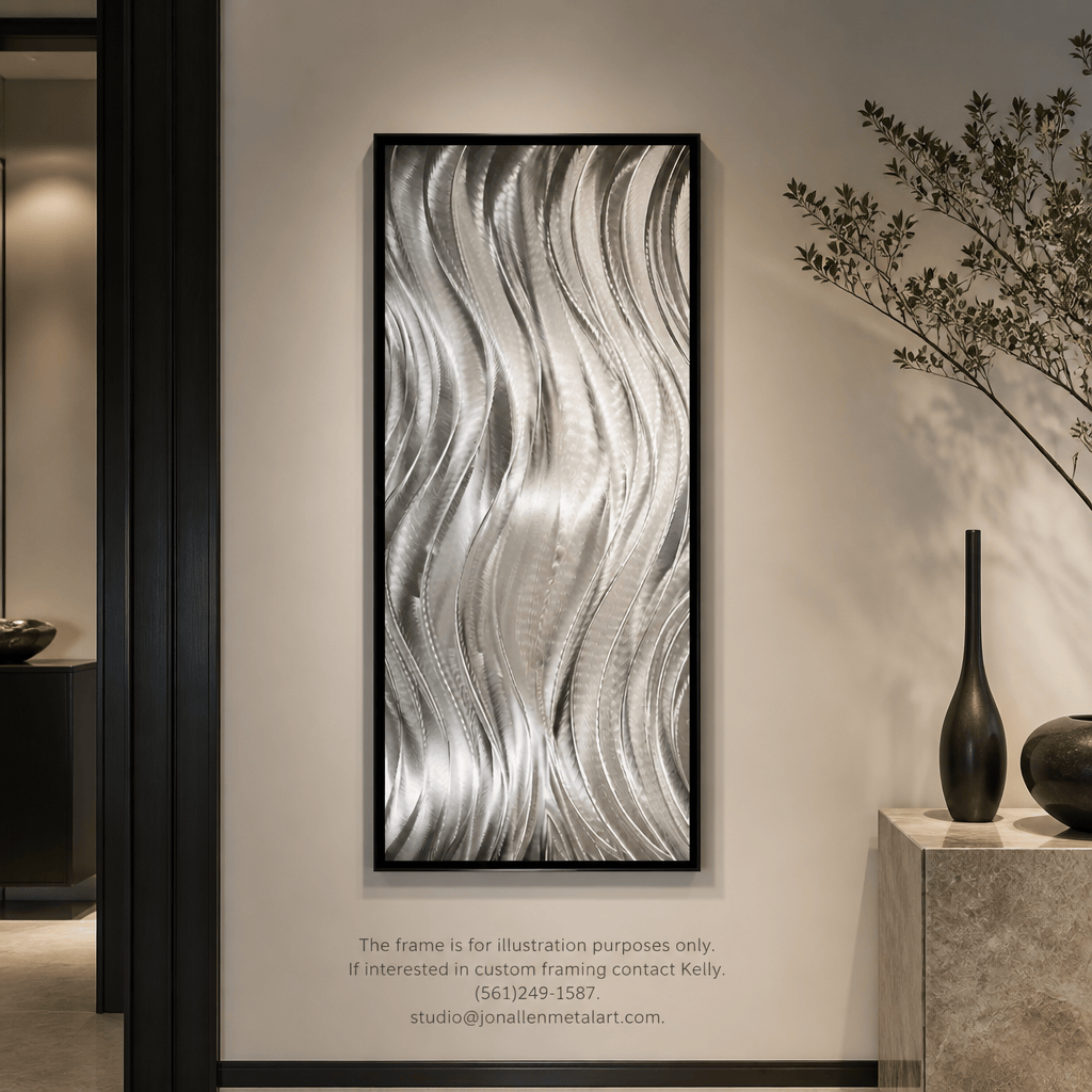 Silver Waves in Motion - Metal Wave Wall Art 18"x46"