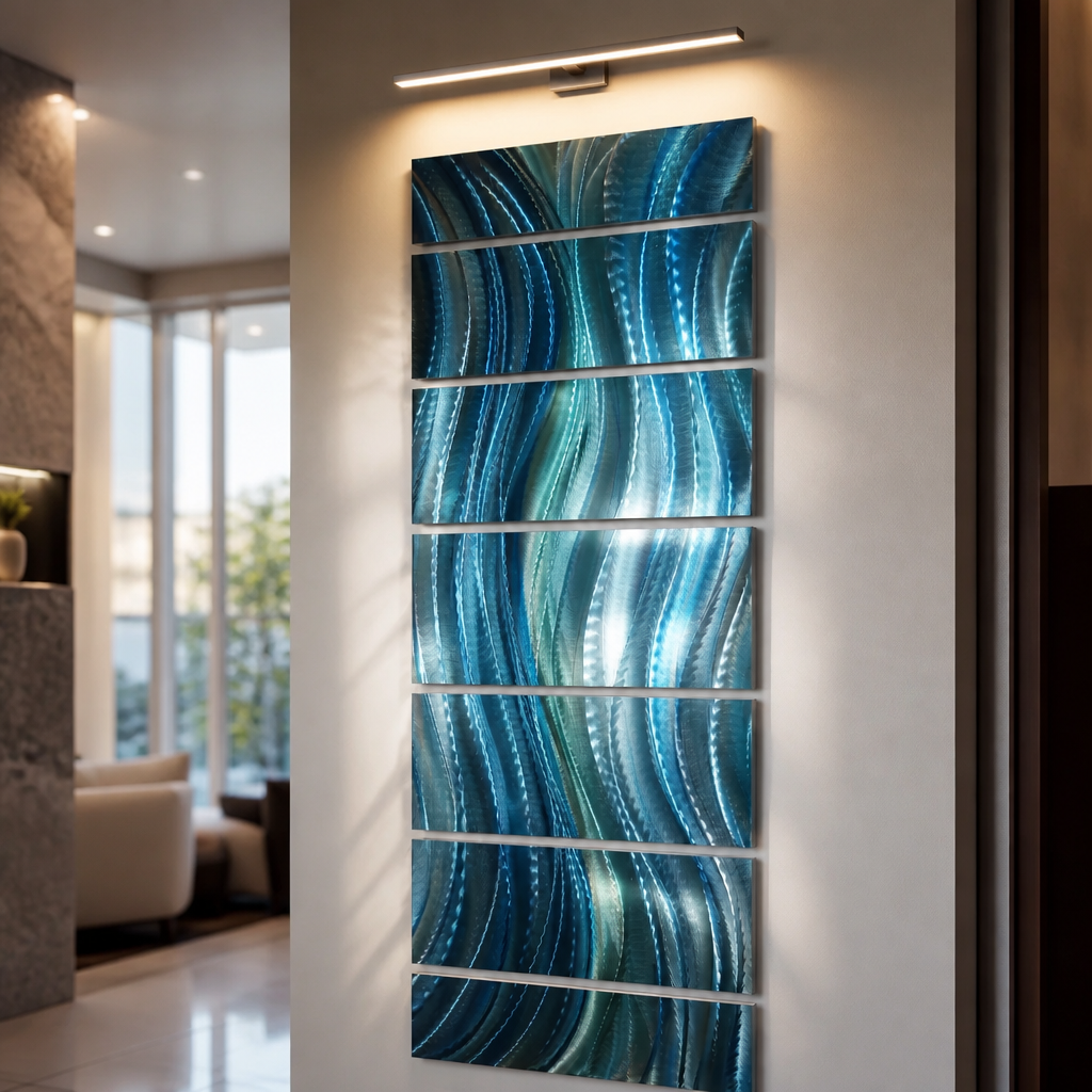Ocean Drift - 7-Panel Blue Metal Wall Art 24"x68"