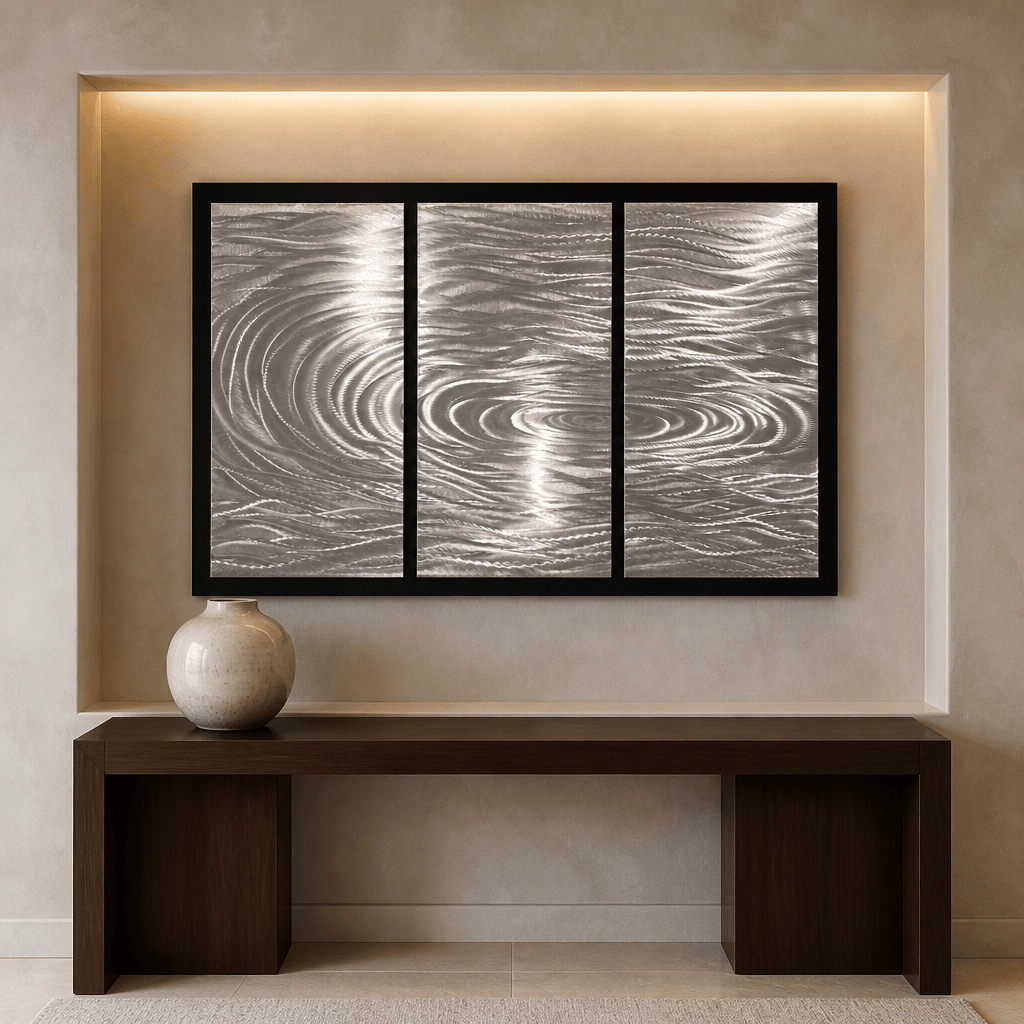 The Confluence - Three-Panel Brushed Aluminum Wall Art 27"x40"