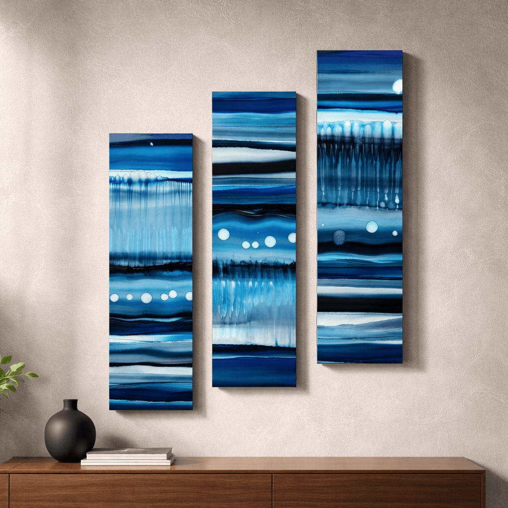 Deep Tide Trilogy - 3-Panel Metal Wall Art 6"x24" (p22)