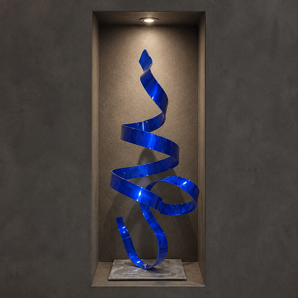 The Flourish - Blue Metal Sculpture 18"x6"