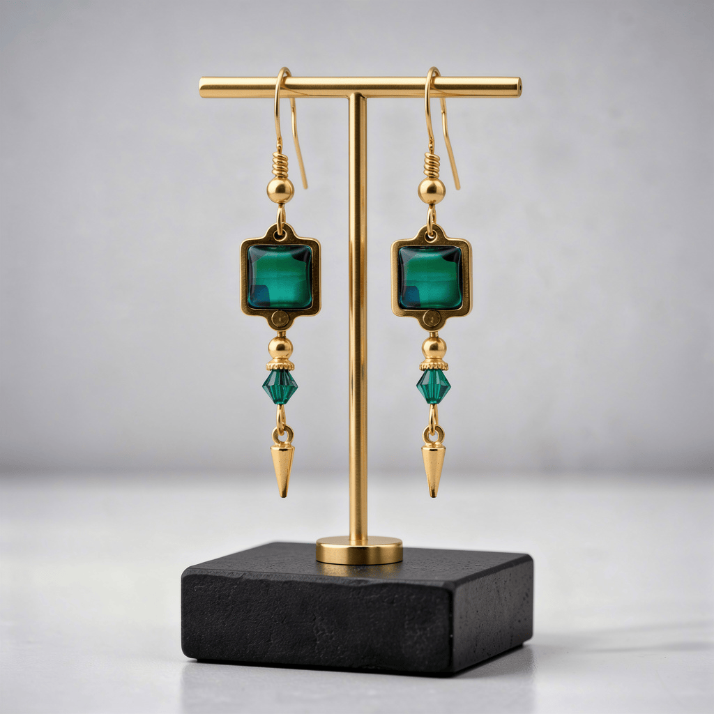Emerald Elegance Earrings 1.25"