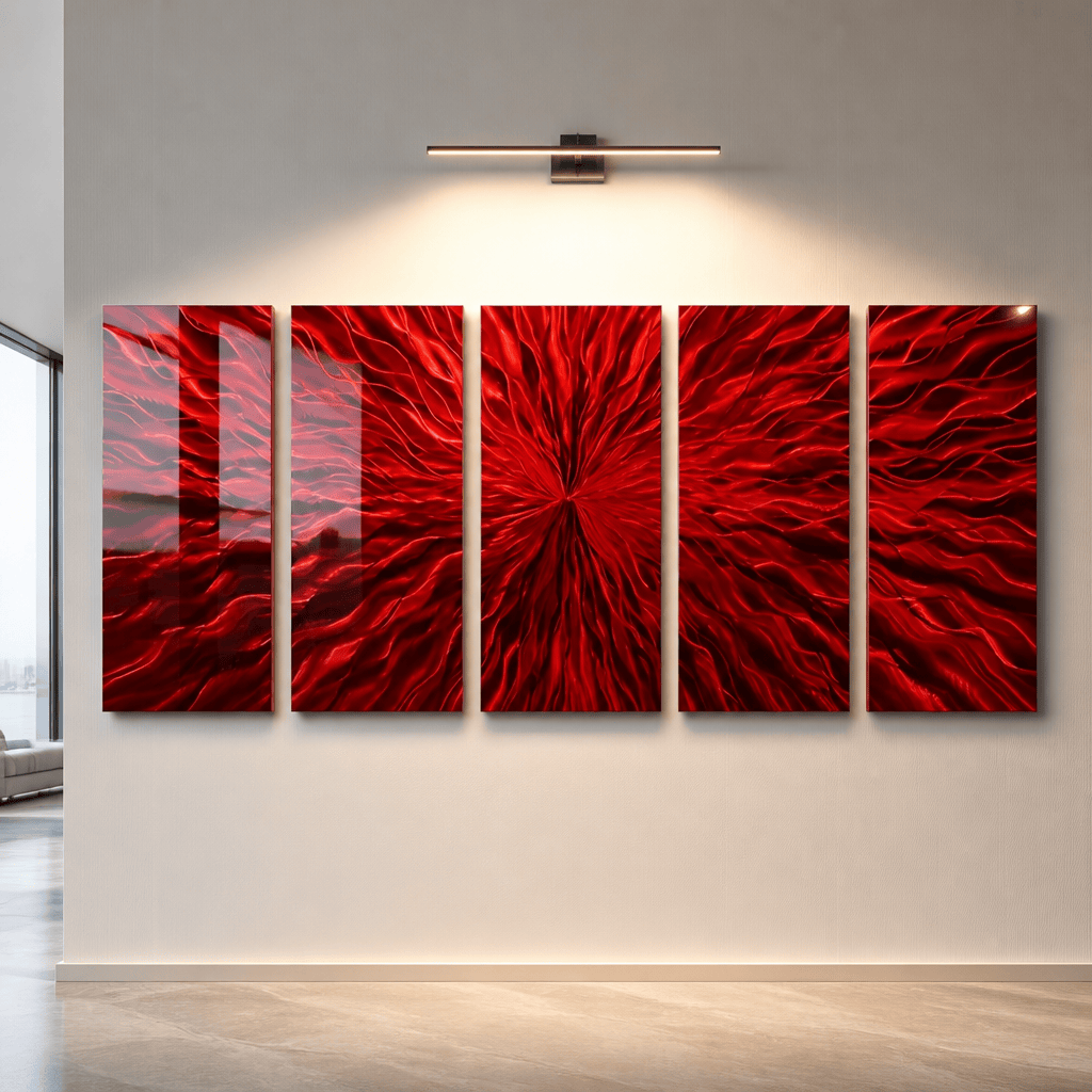 Scarlet Surge - 5-Panel Metal Wall Art 24"x64"