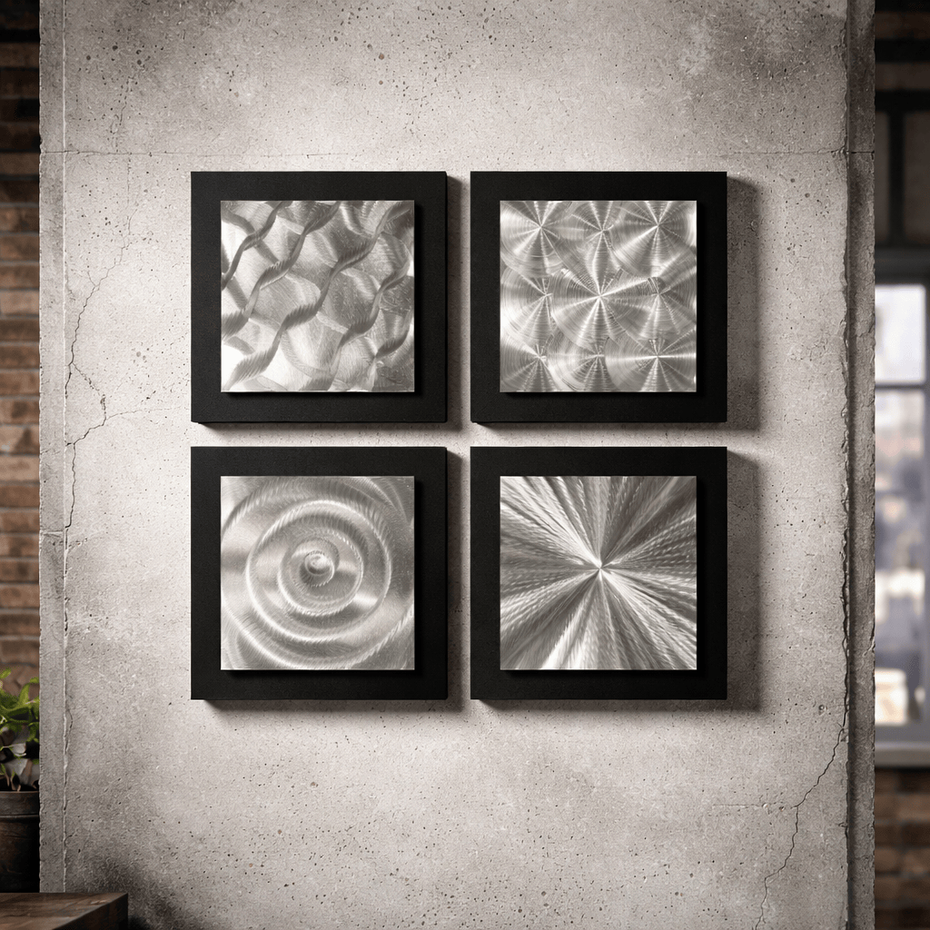 Four Elements - 4-Panel Framed Metal Wall Art Set 12"x12" Each