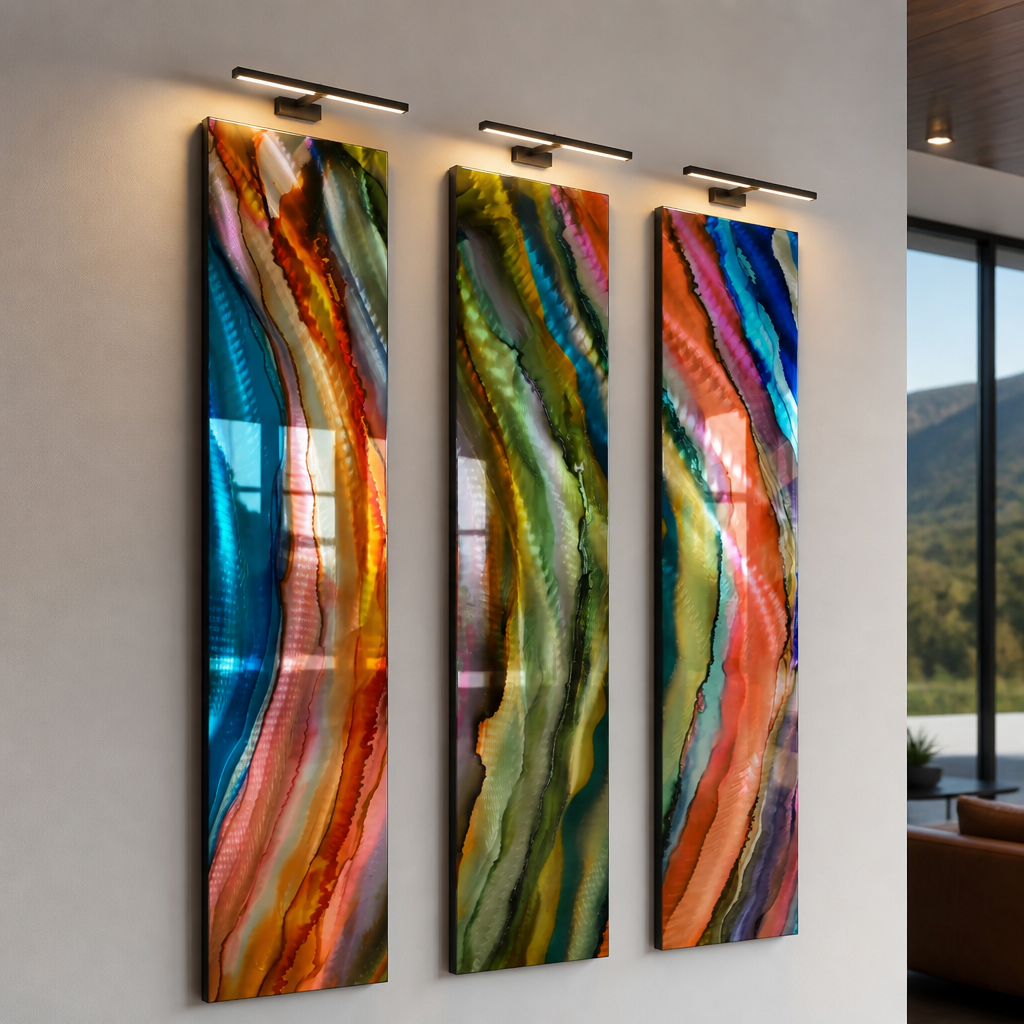 River of Color - 3-Piece Abstract Metal Wall Art Set 8"x48" Each