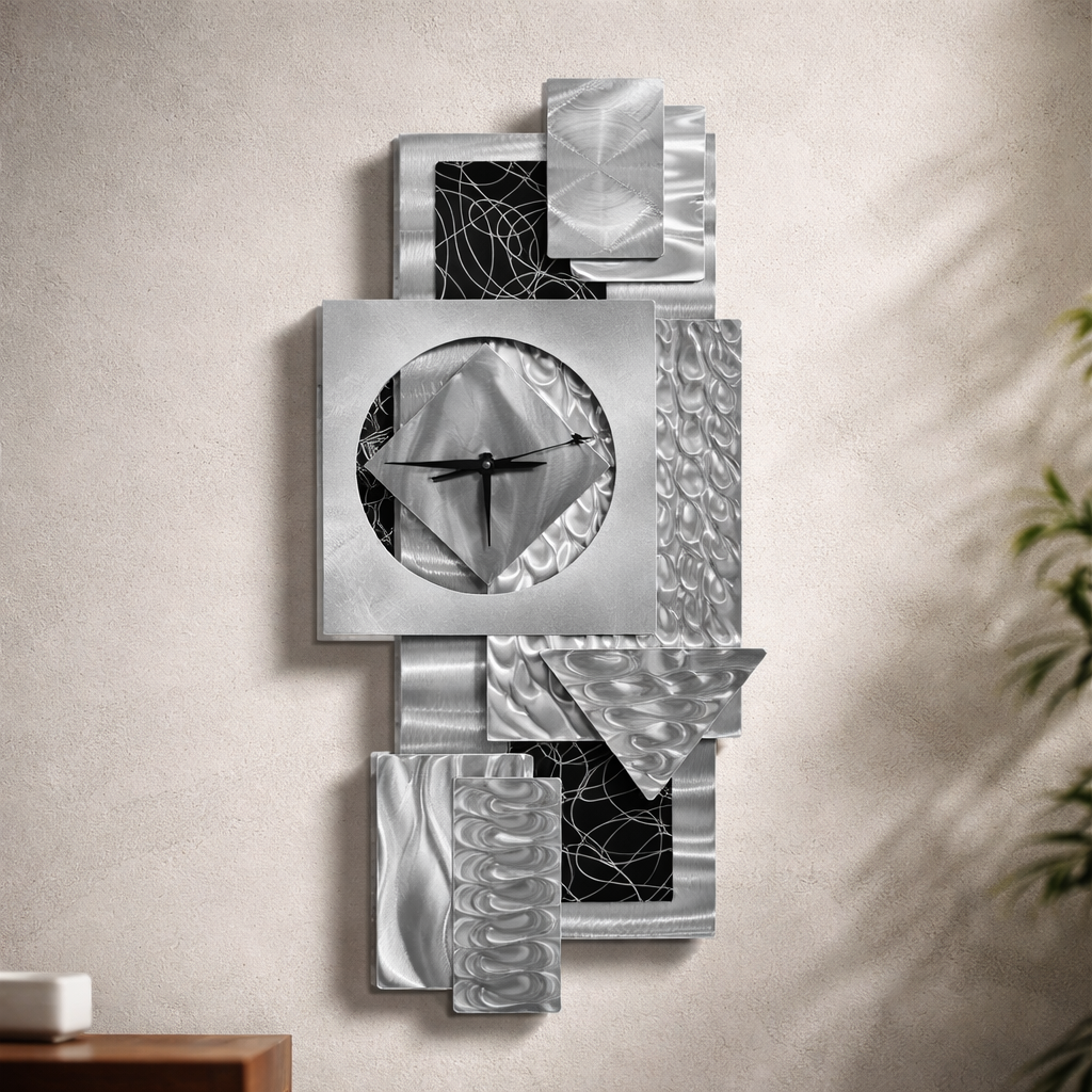Silent Geometry - Metal Wall Clock 12"x36" (reunited)