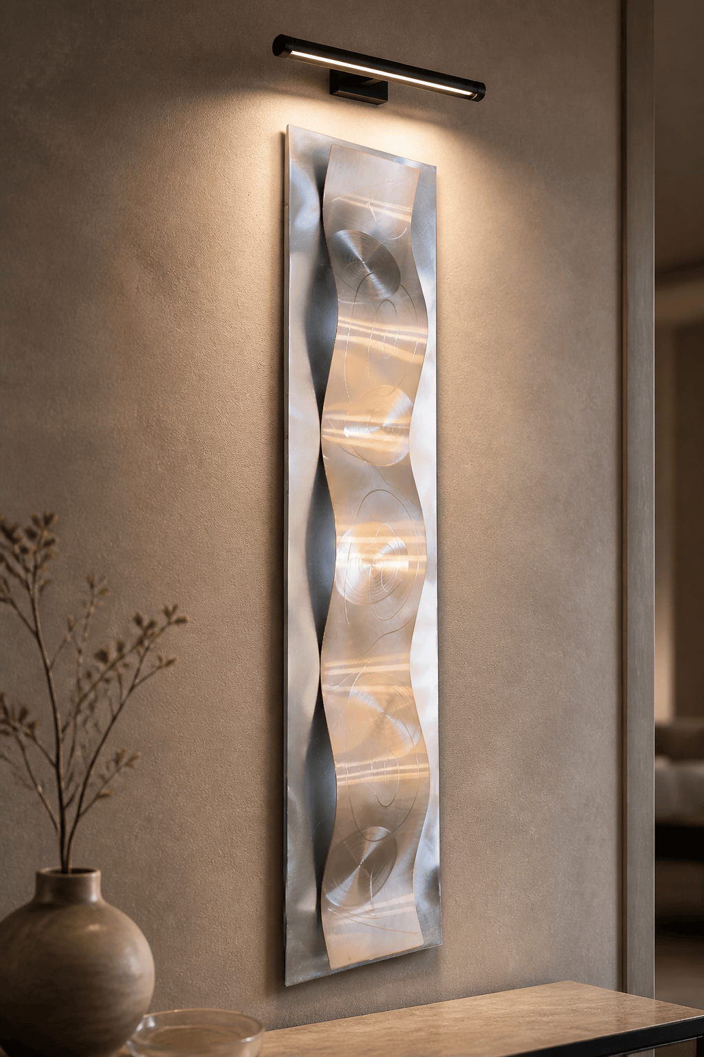 Gilded Spiral - Metal Wave Wall Art 10"x47"