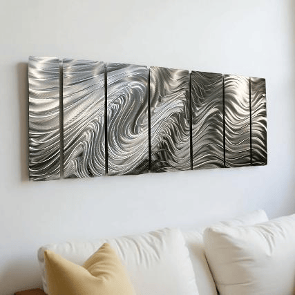 Silver- Desert Meditation - 7-Panel Metal Wall Art 68