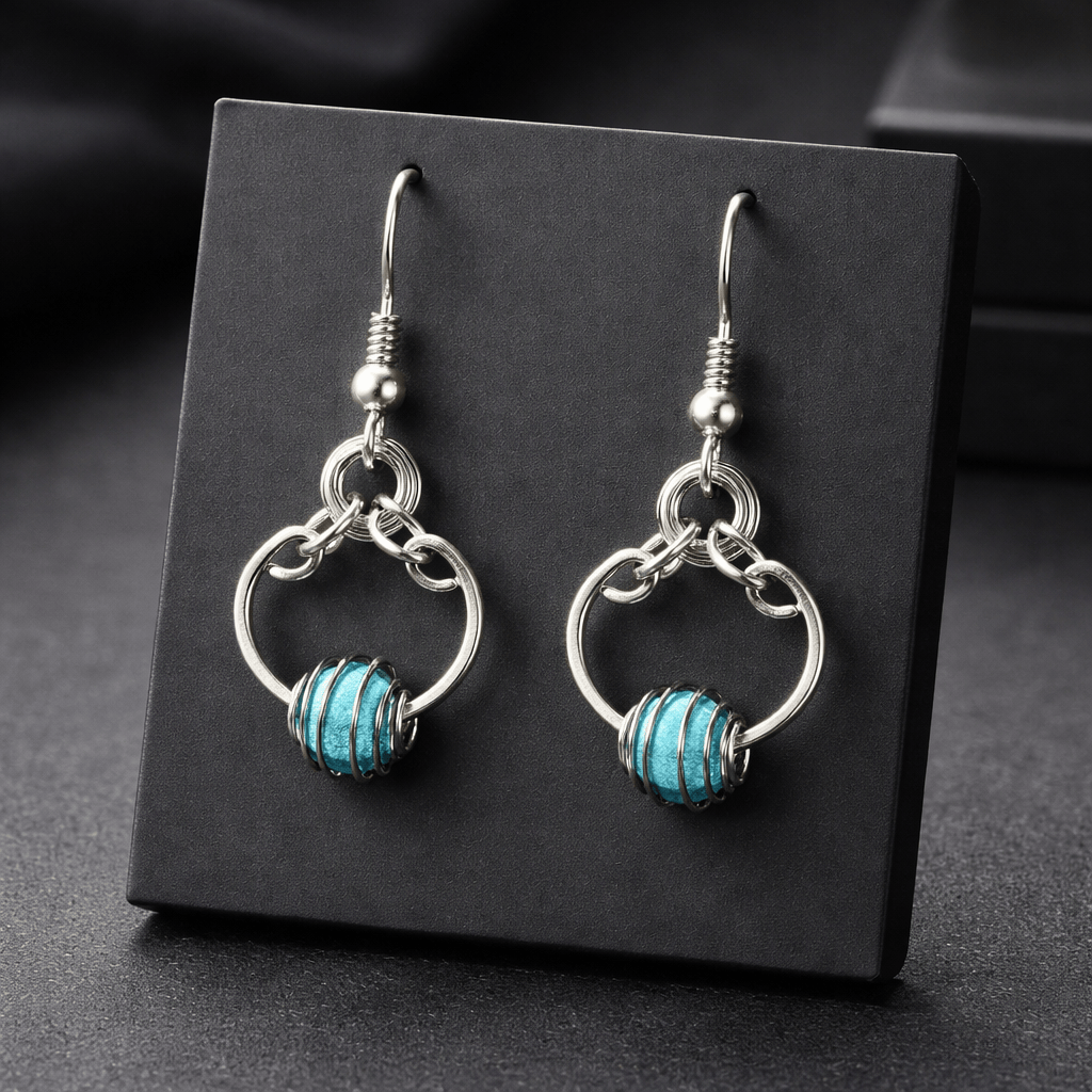 Aqua Serenity Orb Earrings - 1"