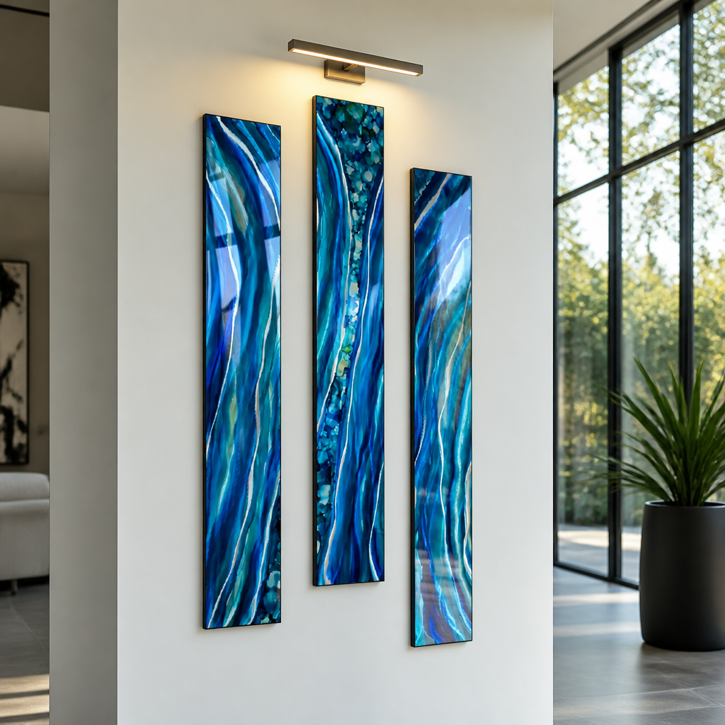 Colorful Circles Triptych - 3-Piece Metal Wall Art Set 8"x48" Each